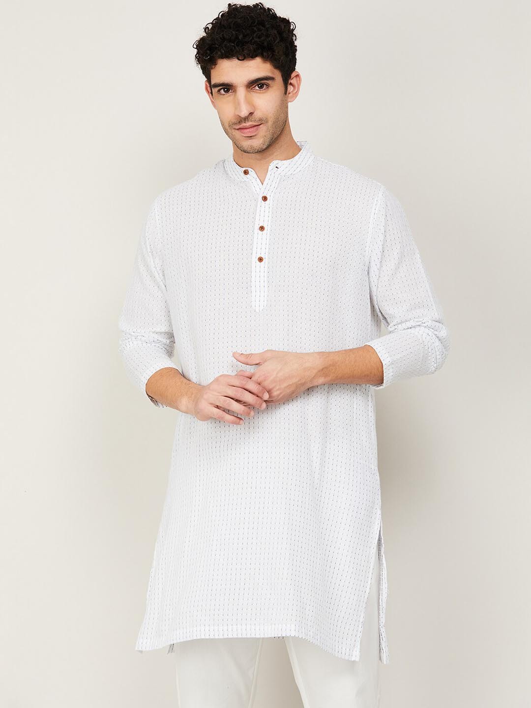 

Melange by Lifestyle Men White Checked Woven Design Kurta