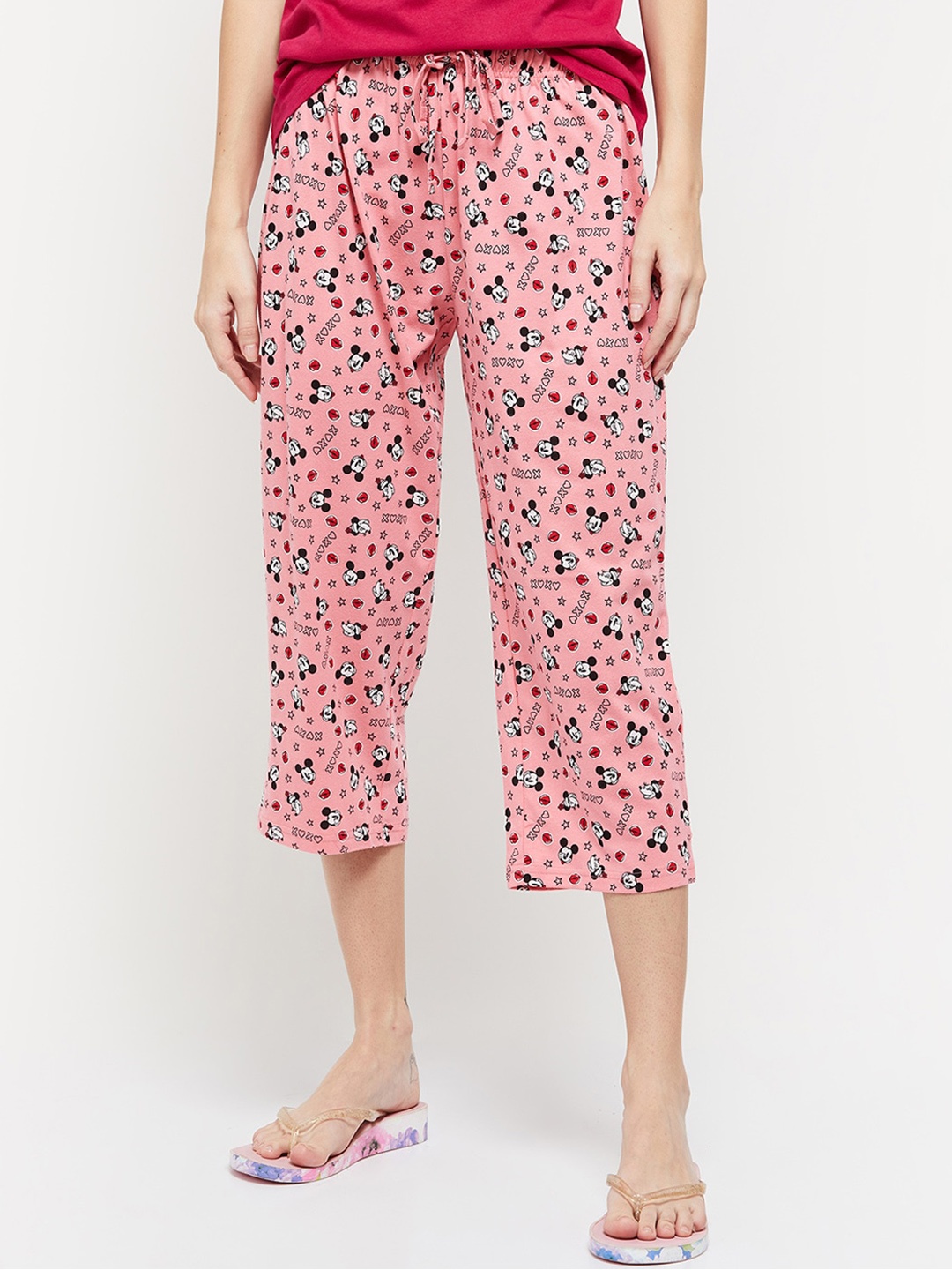 

Max Women Mickey Mouse Printed Lounge Capris, Pink