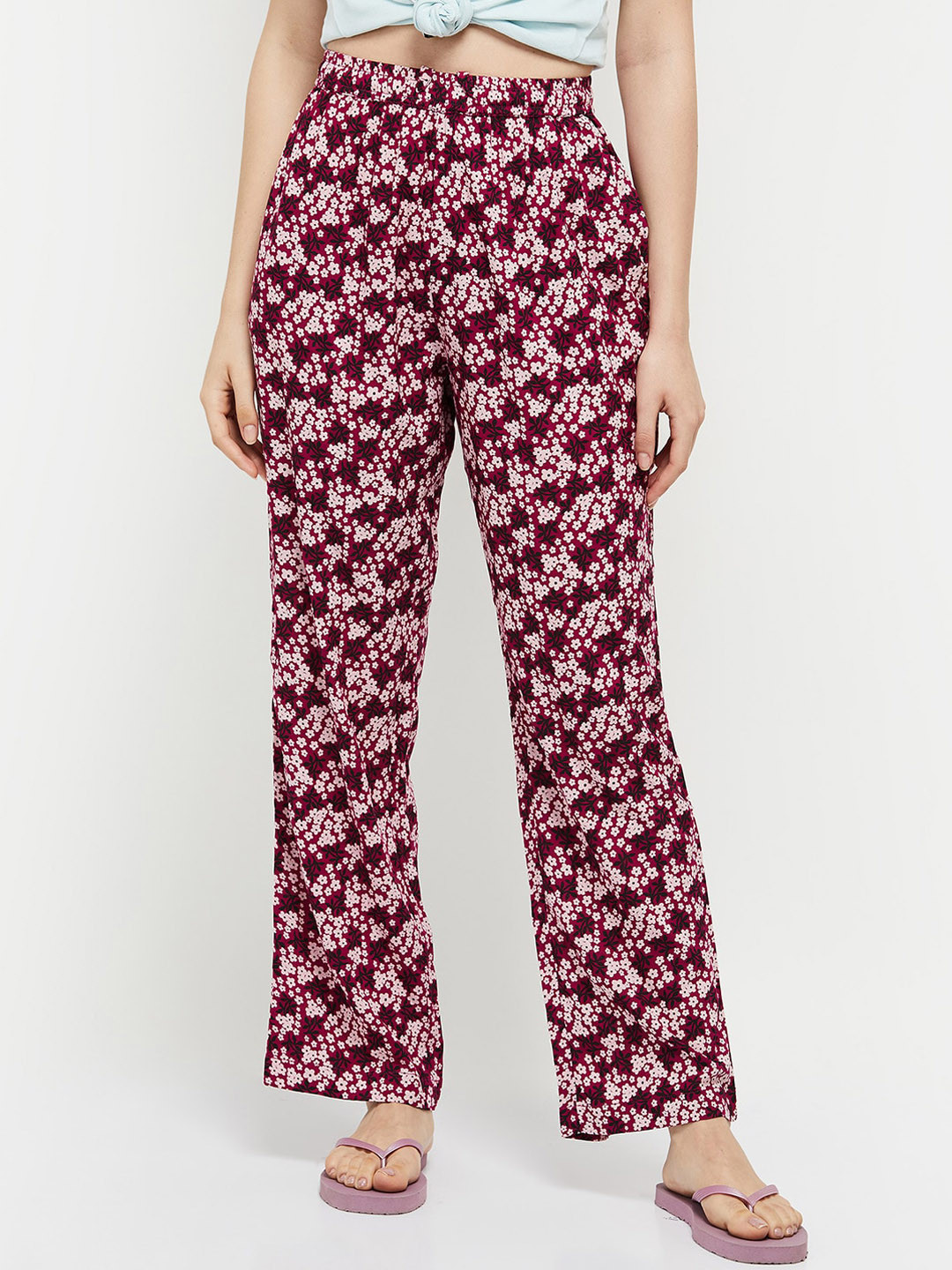 

max Women Blue Printed Lounge Pants, Maroon