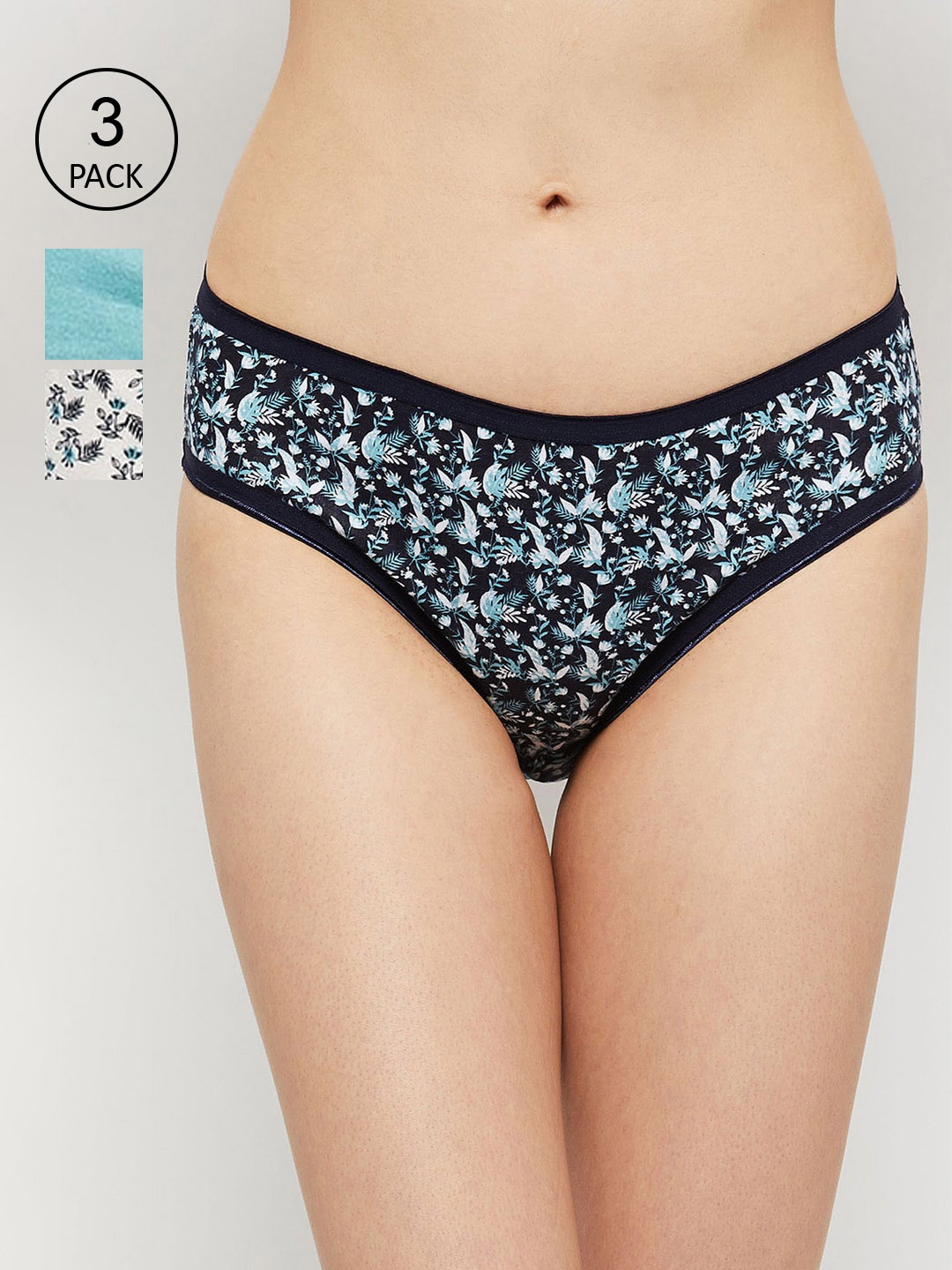 

max Women Pack Of 3 Printed Cotton Hipster Briefs, Navy blue