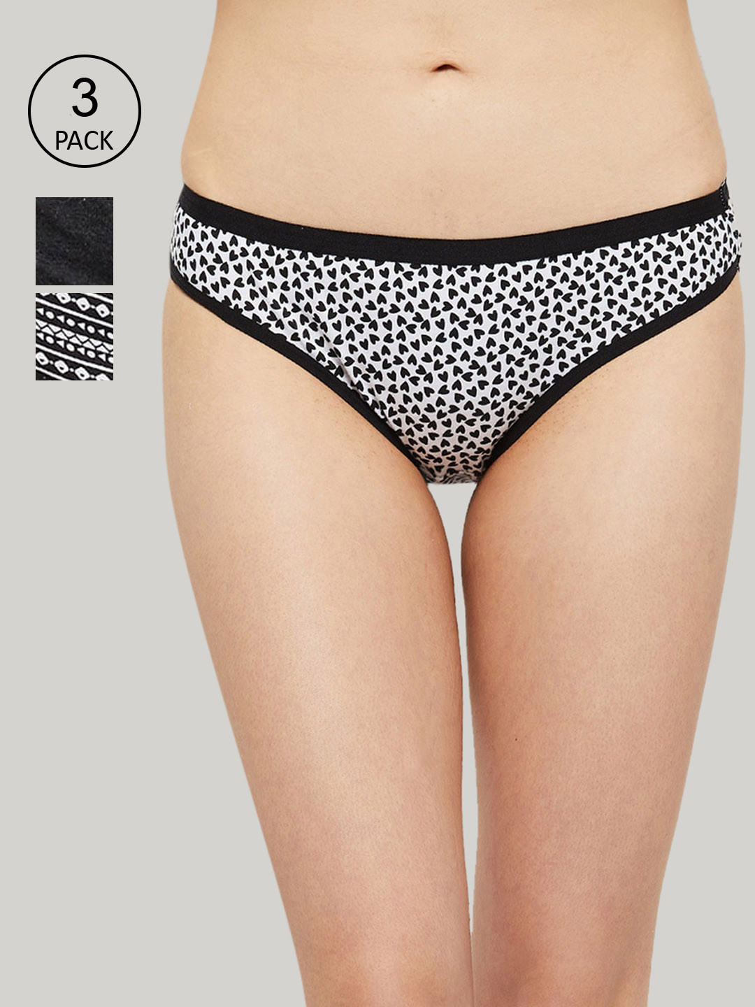 

max Women Pack Of 3 Printed Cotton Bikini Briefs, Black
