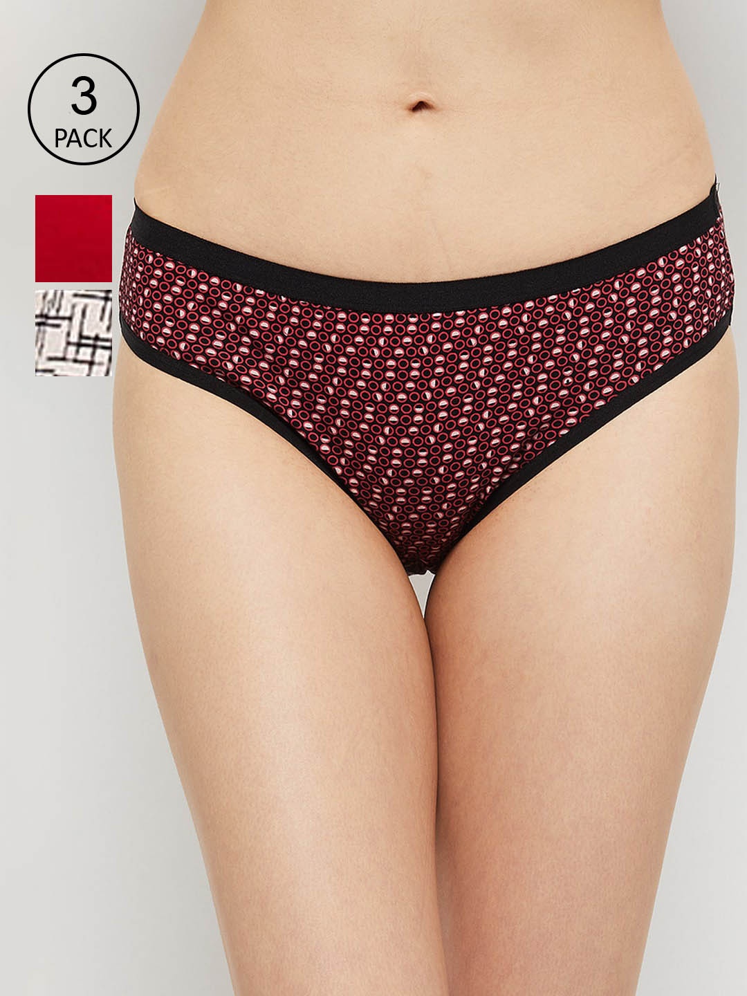 

max Women Pack Of 3 Printed Cotton Hipster Briefs, Red