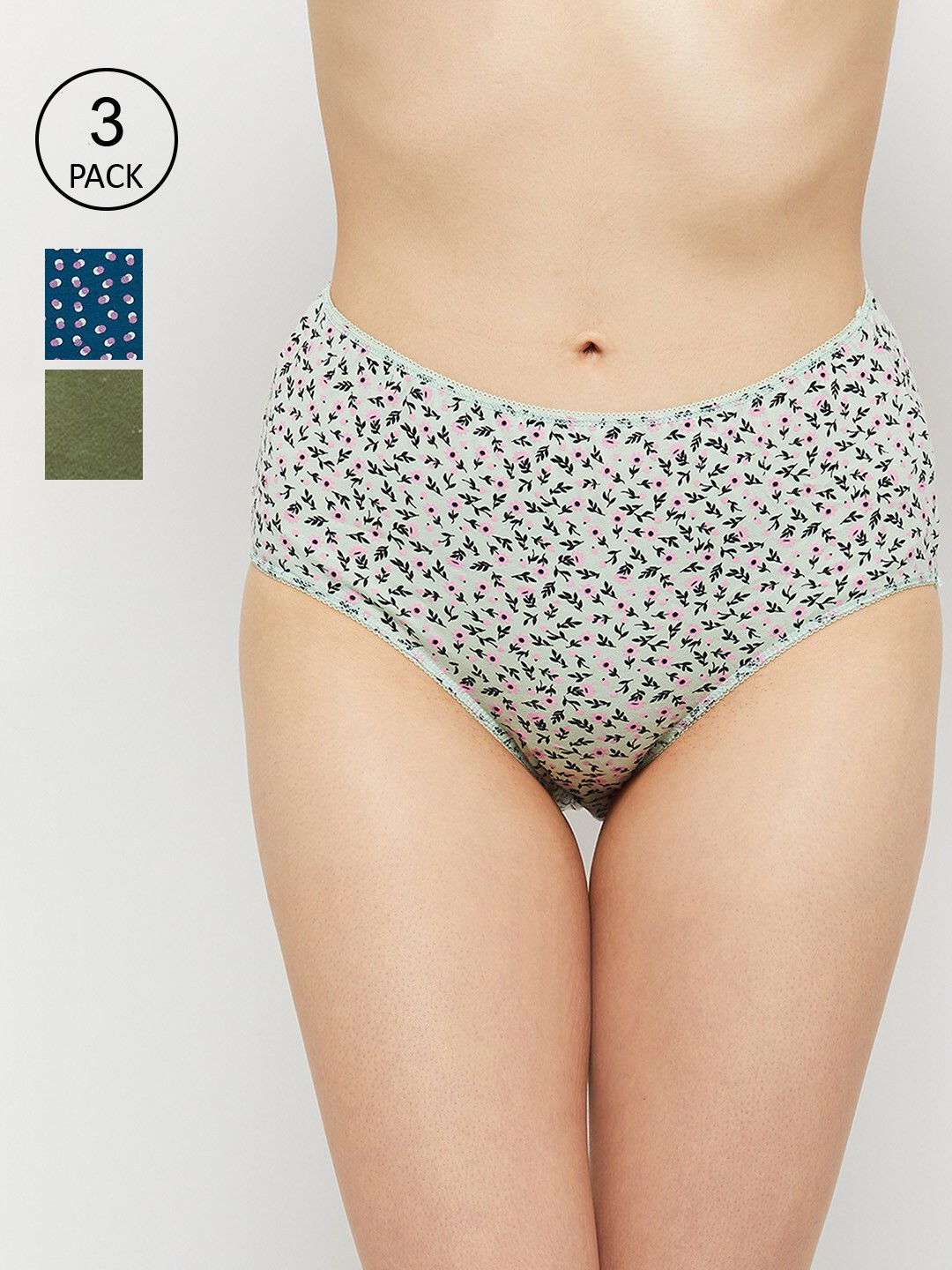 

max Women Pack Of 3 Olive & White Printed Hipster Briefs