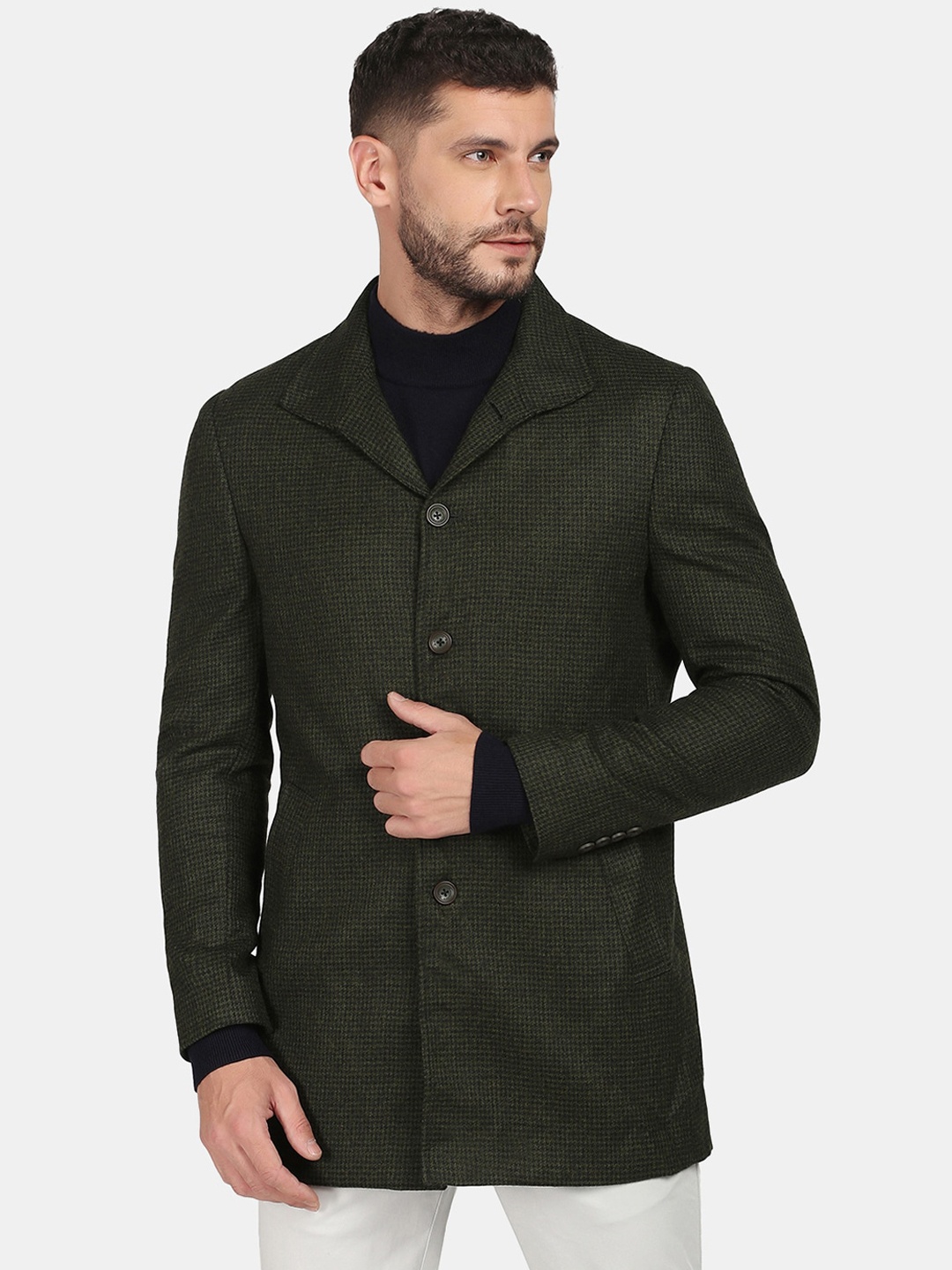 

Blackberrys Men Textured Single Breasted Slim Fit Blazer, Olive