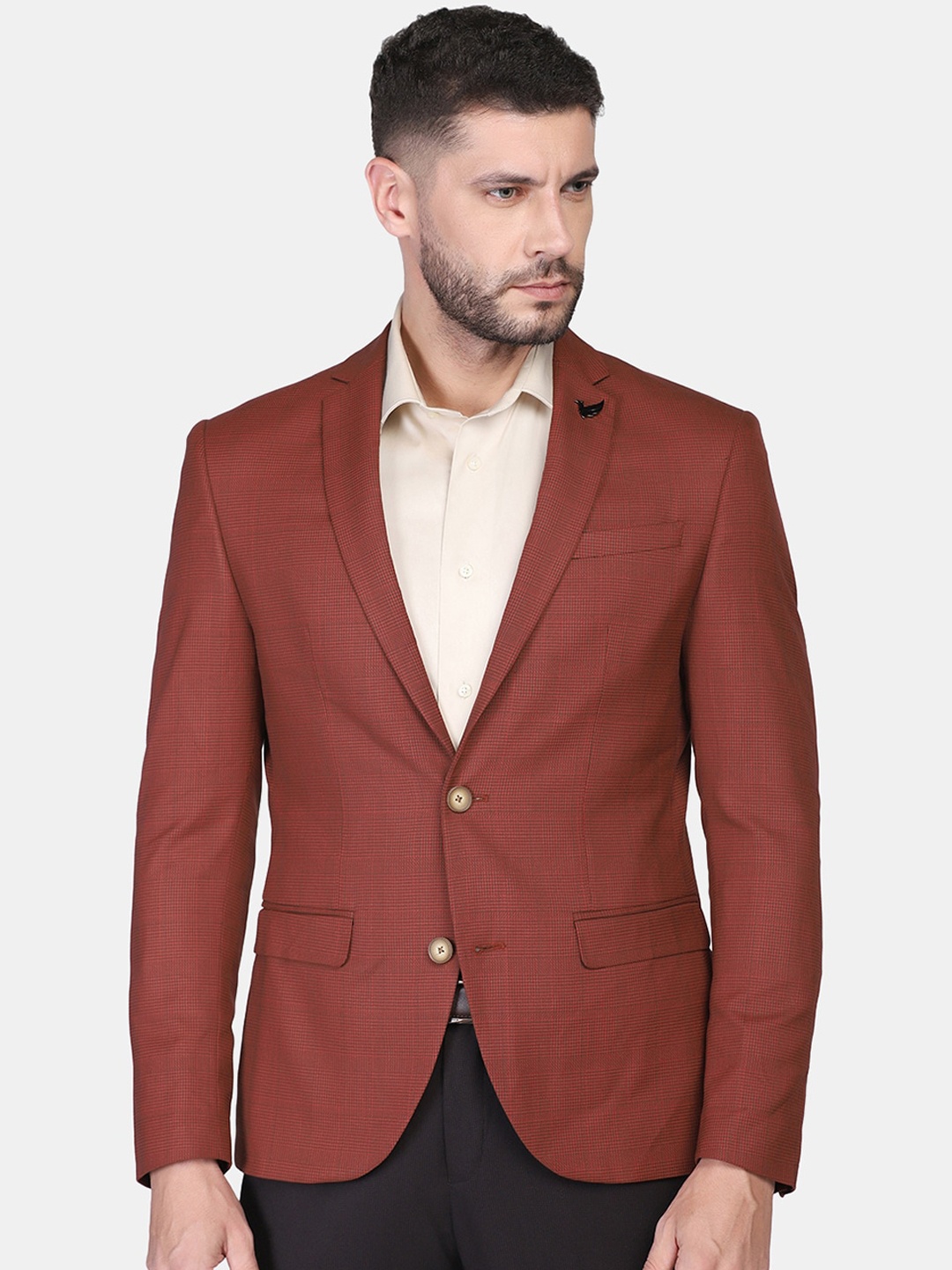 

Blackberrys Men Self Design Slim-Fit Single Breasted Blazers, Maroon