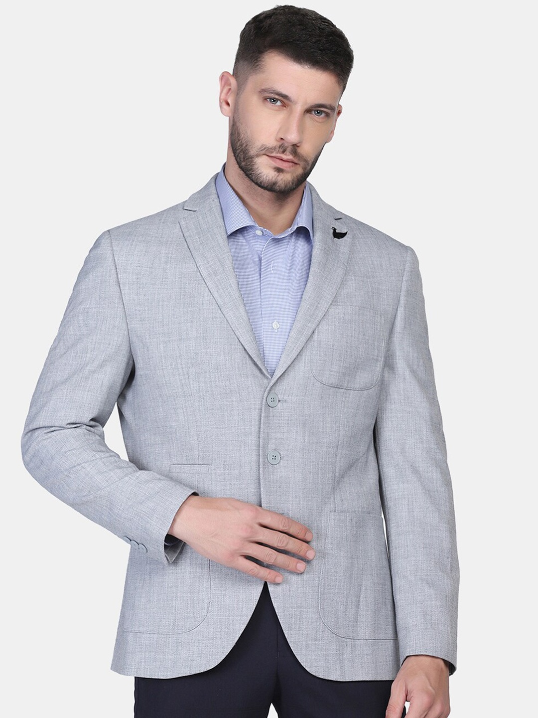 

Blackberrys Men Grey Solid Single-Breasted Slim-Fit Casual Blazer