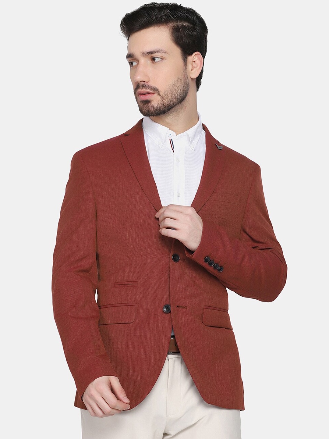 

Blackberrys Men Solid Slim-Fit Single Breasted Blazers, Rust