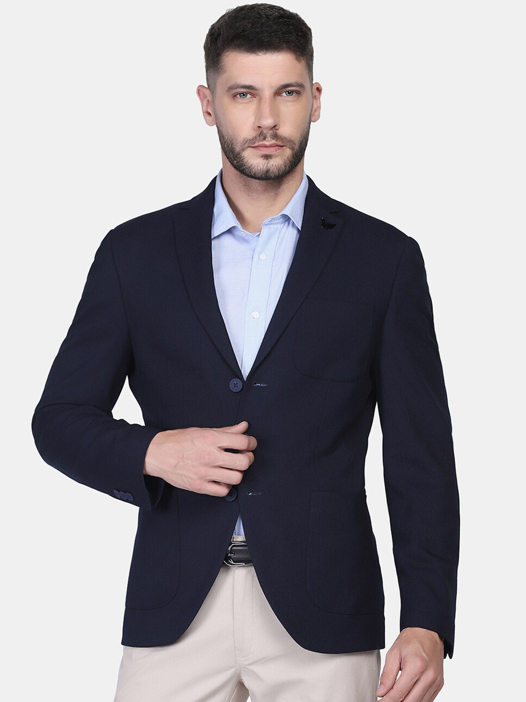 

Blackberrys Men Solid Single-Breasted Casual Blazers, Navy blue