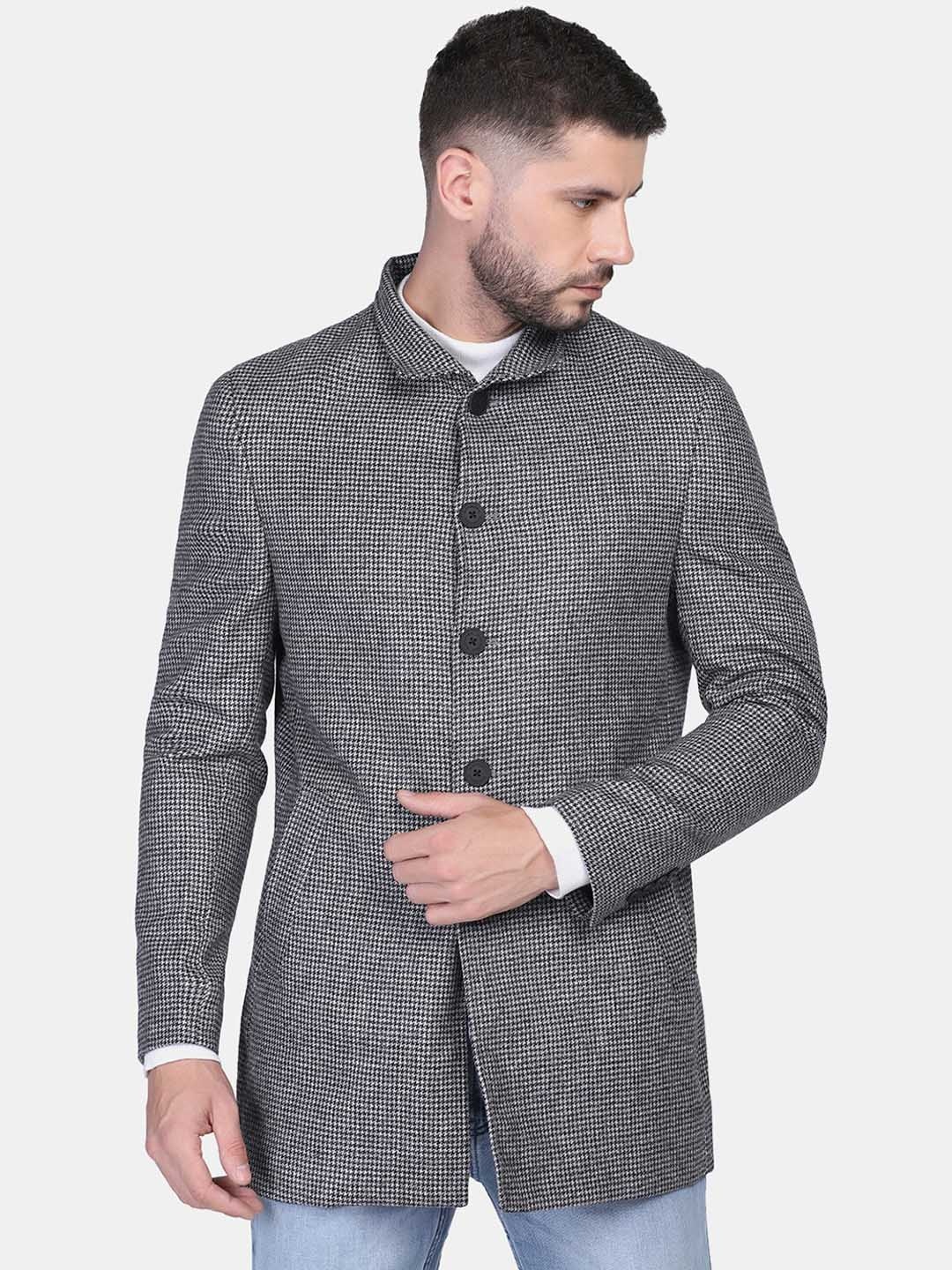 

Blackberrys Men Hounstooth Checked Slim-Fit Bandhgala Blazer, Grey