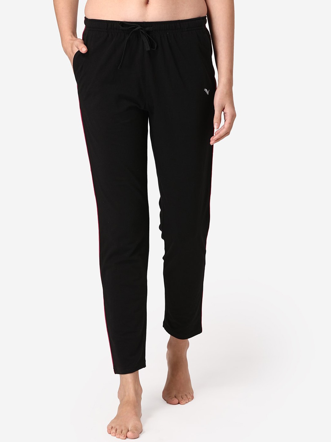 

Vami Women Solid Low-Rise Cotton Track Pants, Black