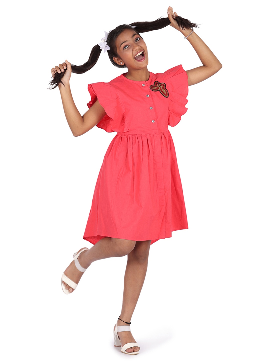 

Blooming flowers Girls Red Cotton Dress