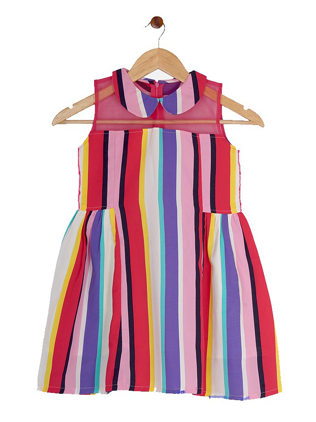 

Blooming flowers Striped Peter Pan Collar Crepe A-Line Dress, Pink