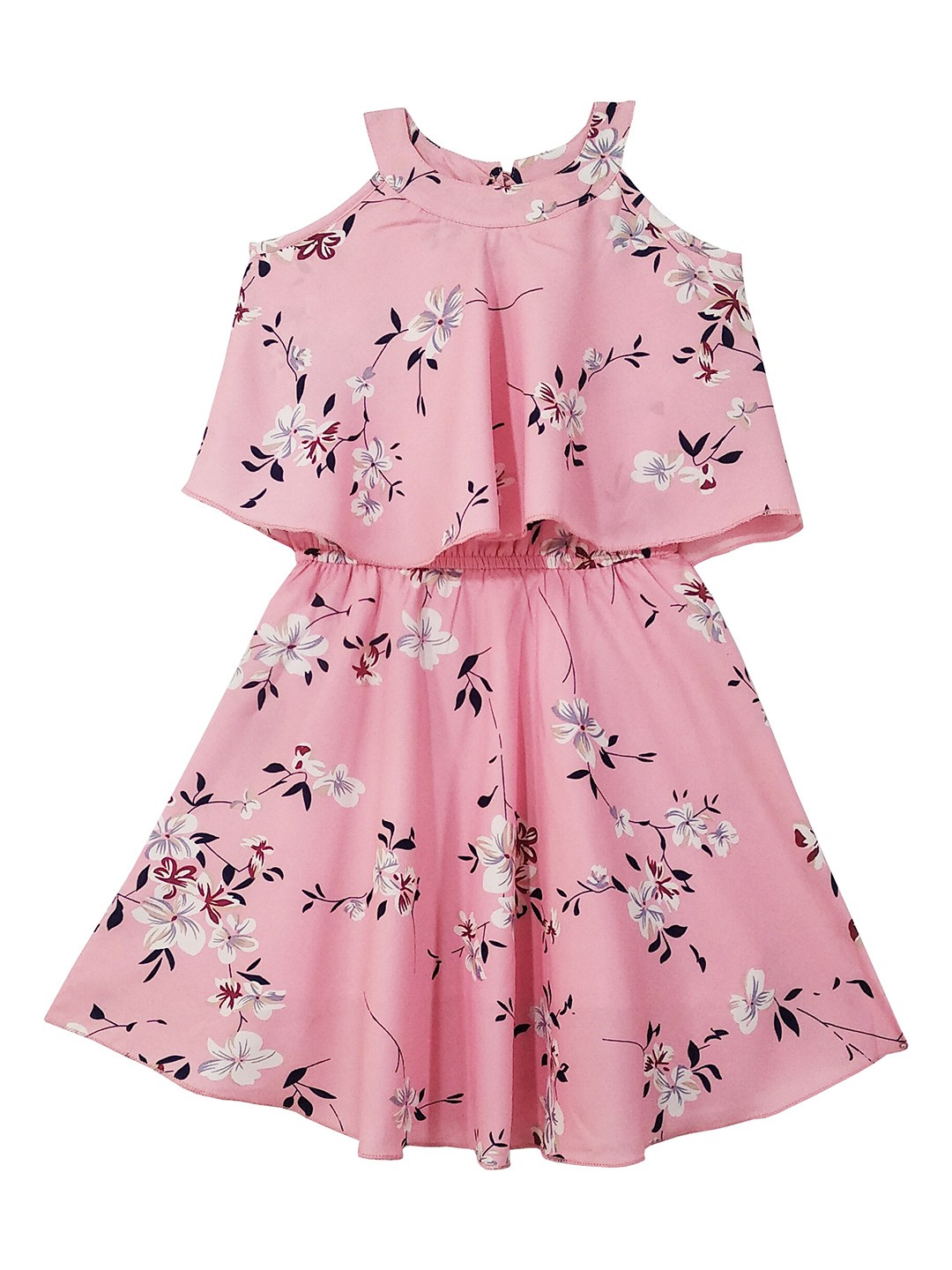 

Blooming flowers Floral Halter Neck Crepe A-Line Dress, Pink