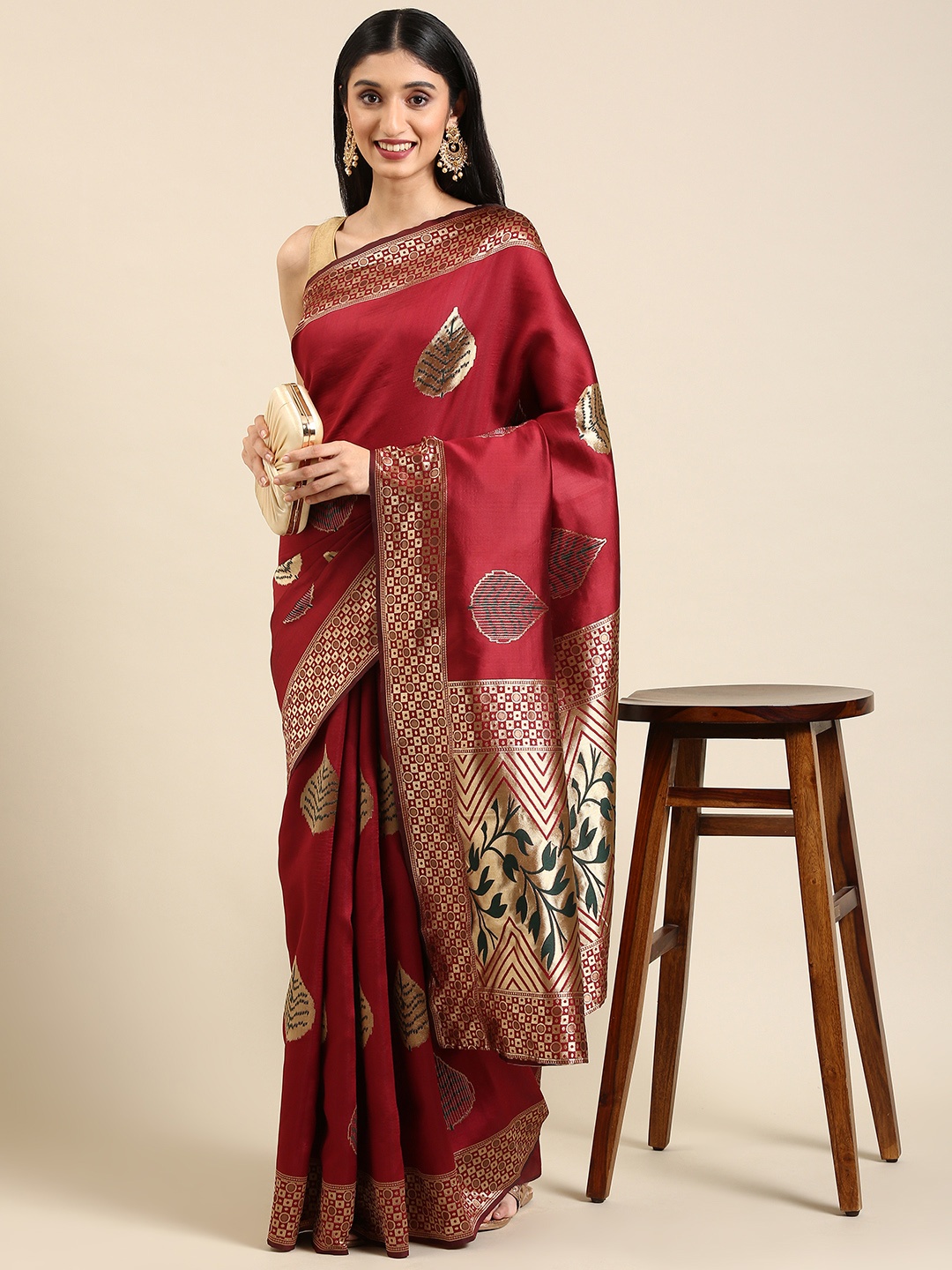 

Anouk Maroon Woven Design Pure Silk Banarasi Saree