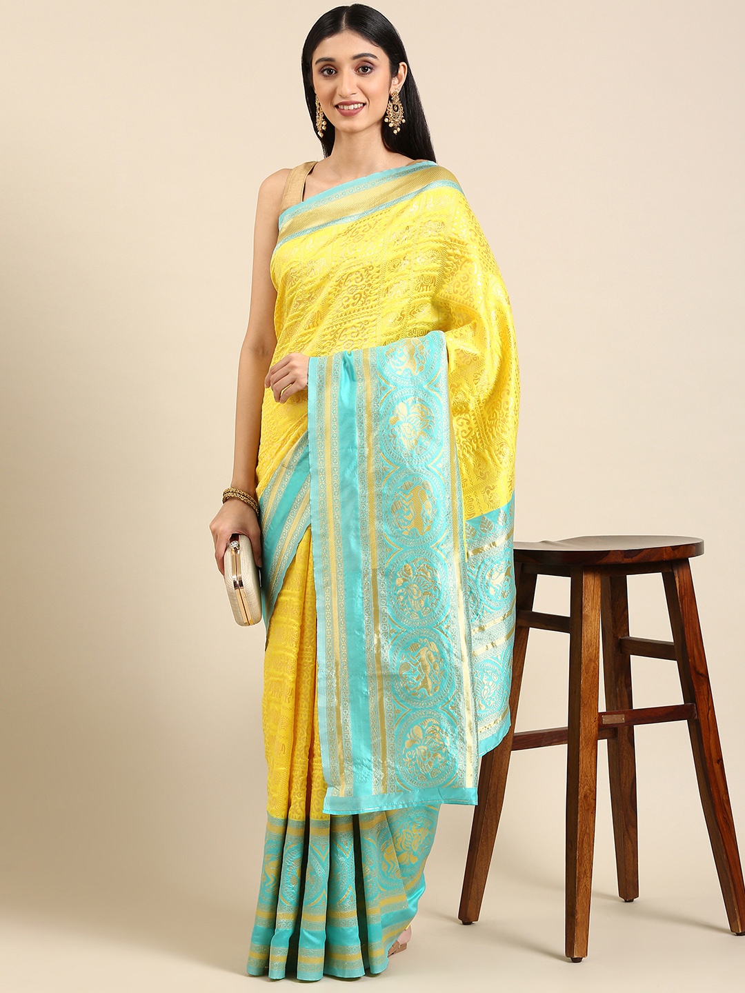 

Anouk Yellow & Golden Woven Design Pure Silk Banarasi Saree