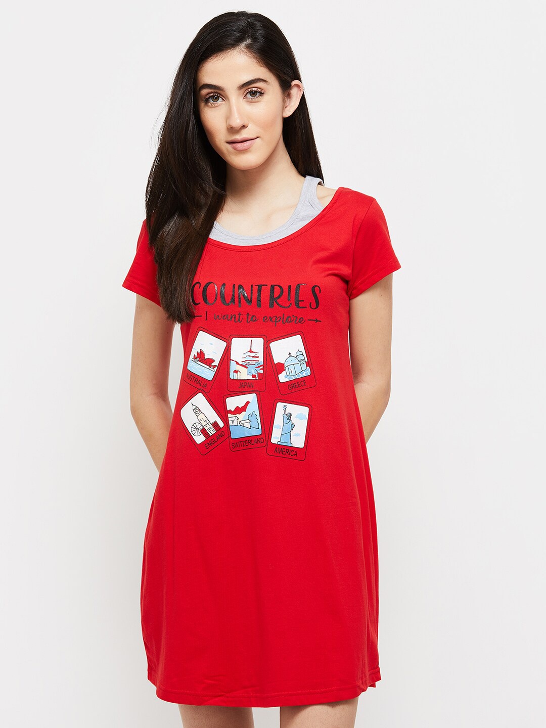 

max Red Printed T-shirt Nightdress