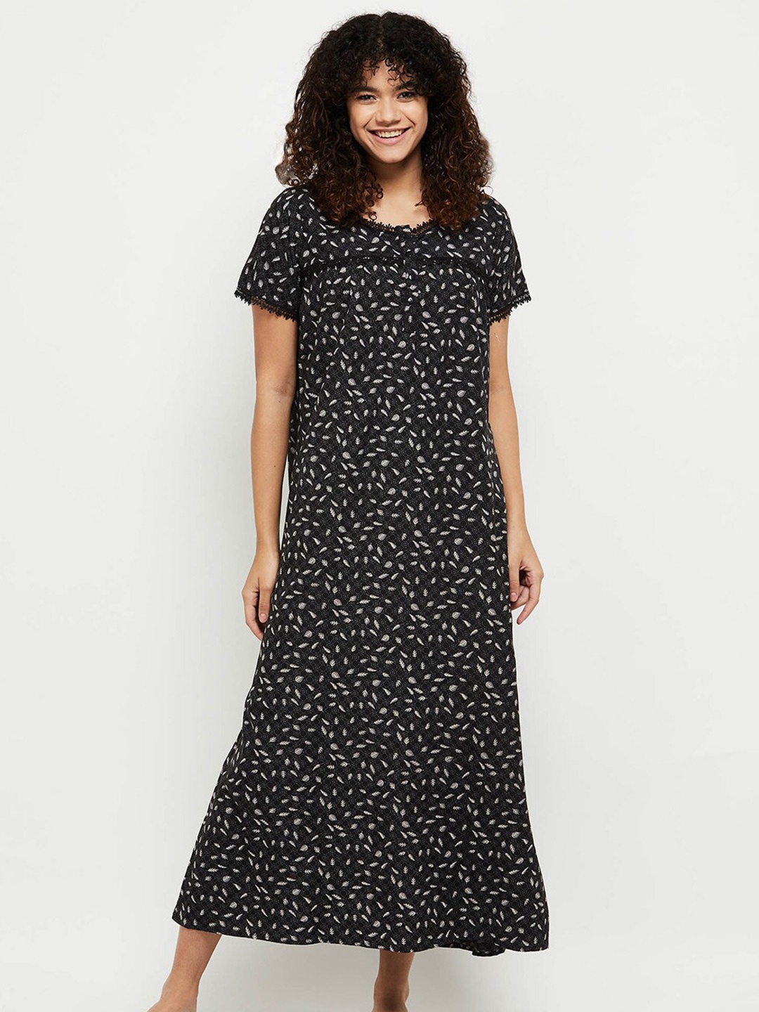 

max Black Floral Printed Maxi Nightdress