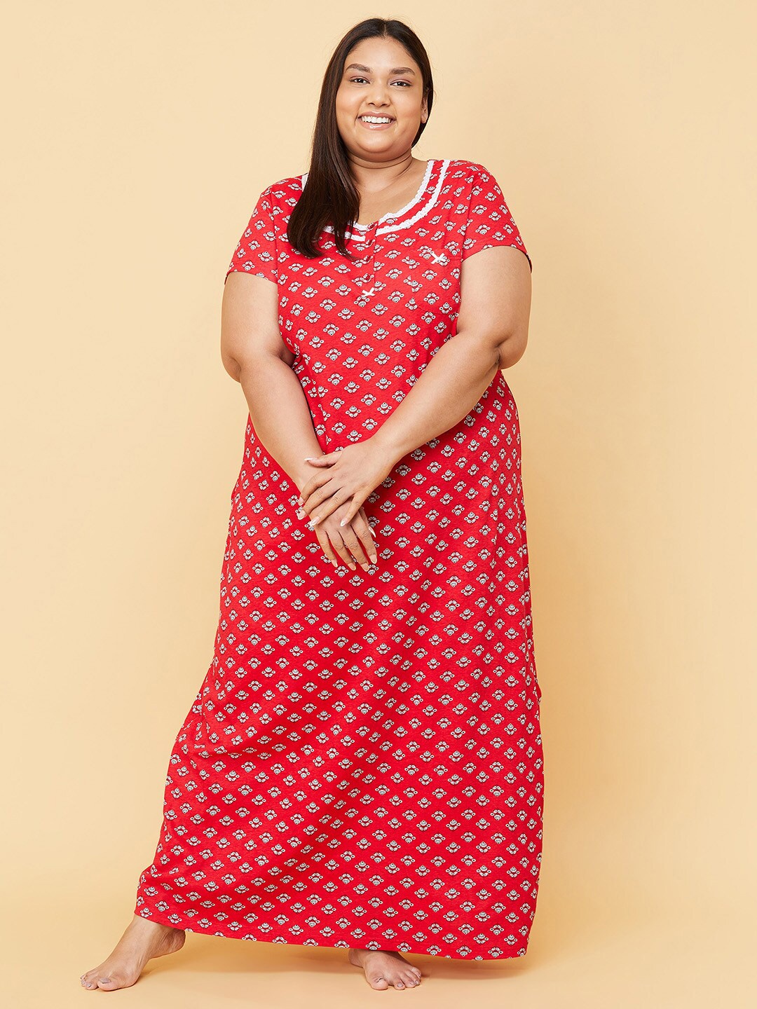 

max Plus Women Red Printed Maxi Nightdress