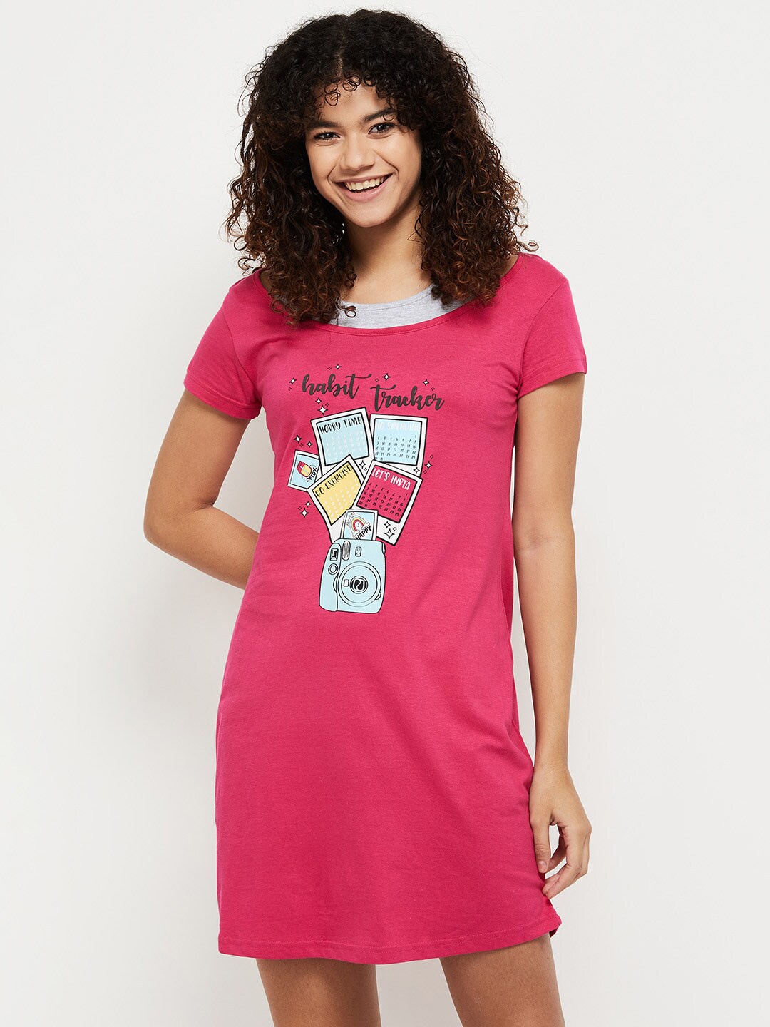 

max Fuchsia Printed T-shirt Nightdress