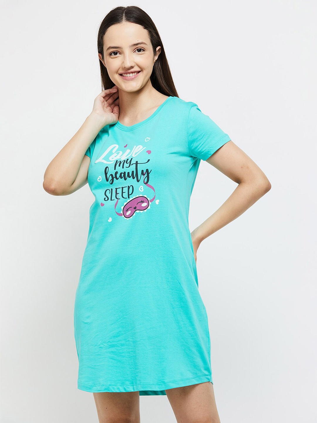 

max Green Printed T-shirt Nightdress