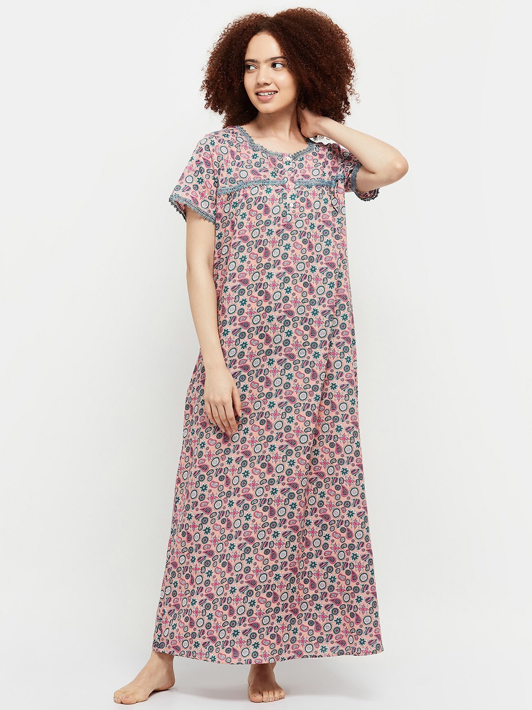 

max Peach-Coloured Printed Maxi Nightdress