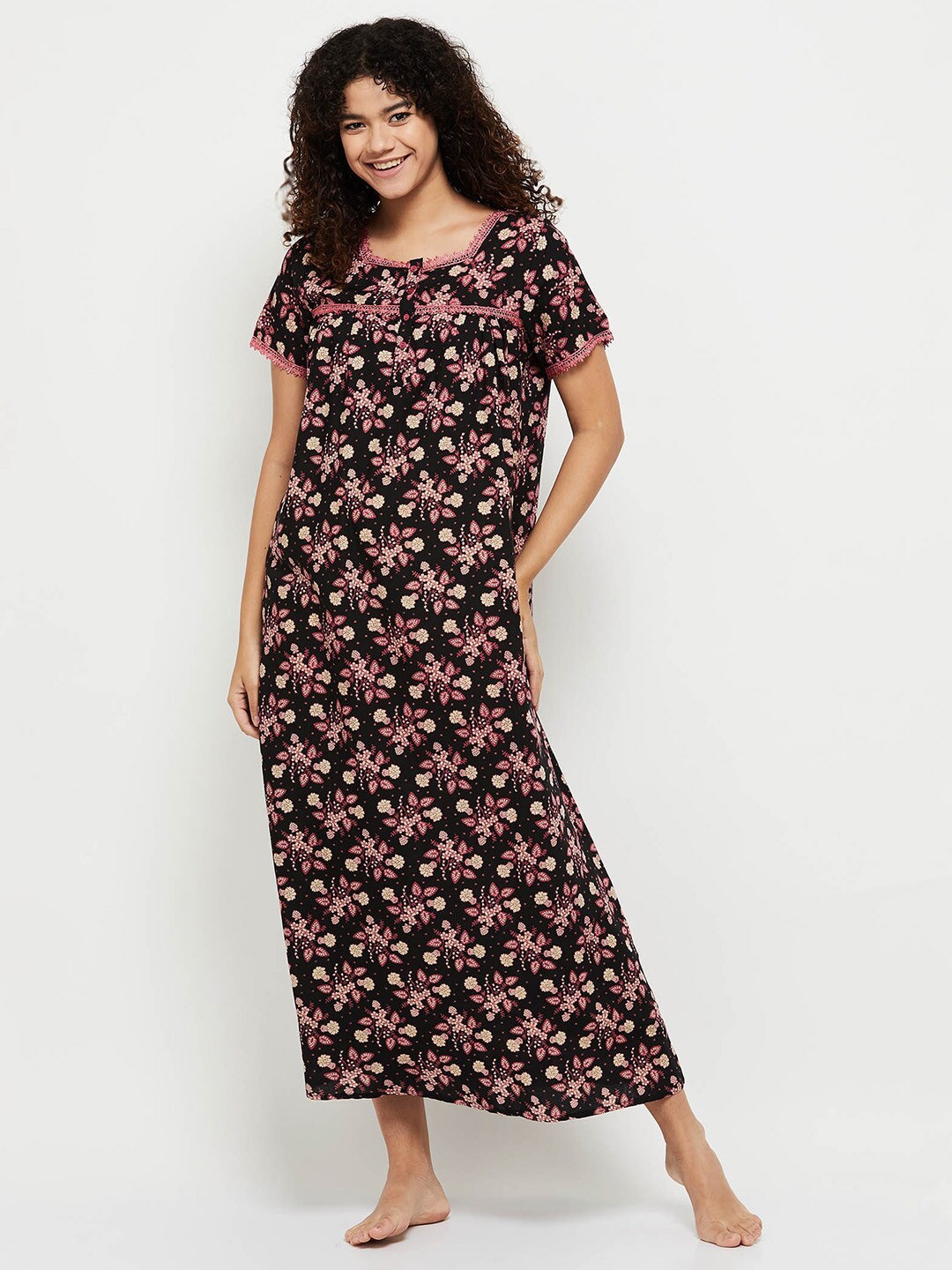 

max Black Printed Floral Maxi Nightdress