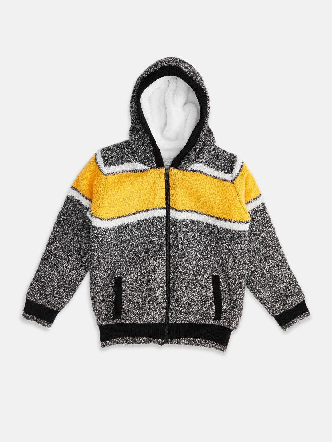 

Pantaloons Junior Boys Colourblocked Hooded Cardigan, Black