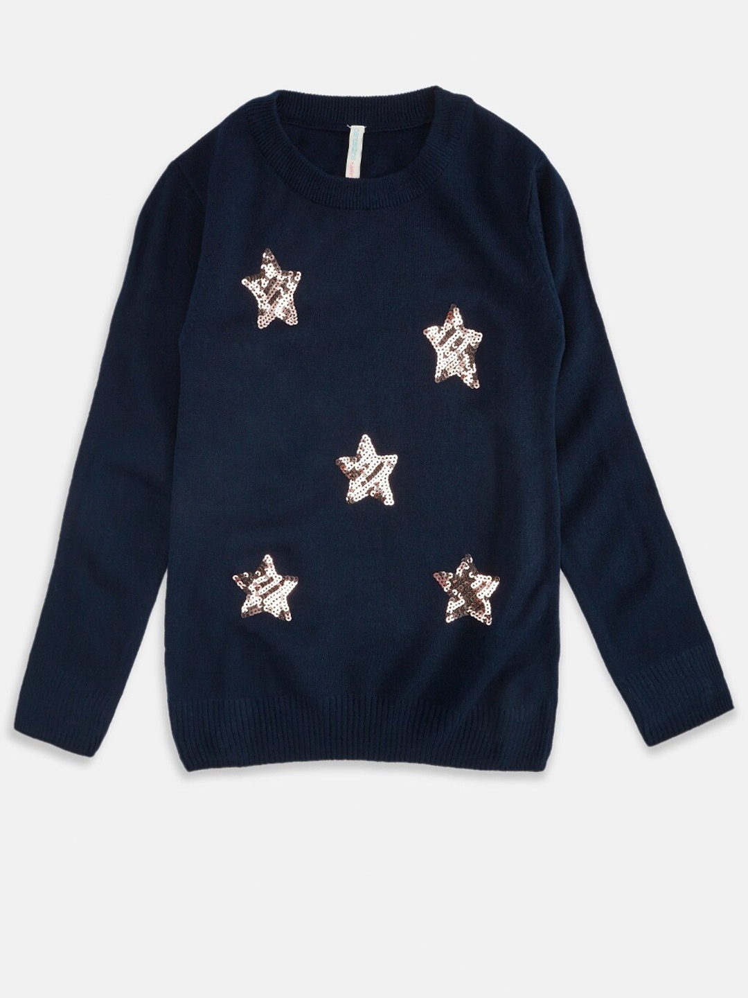 

Pantaloons Junior Girls Embellished Pullover, Navy blue