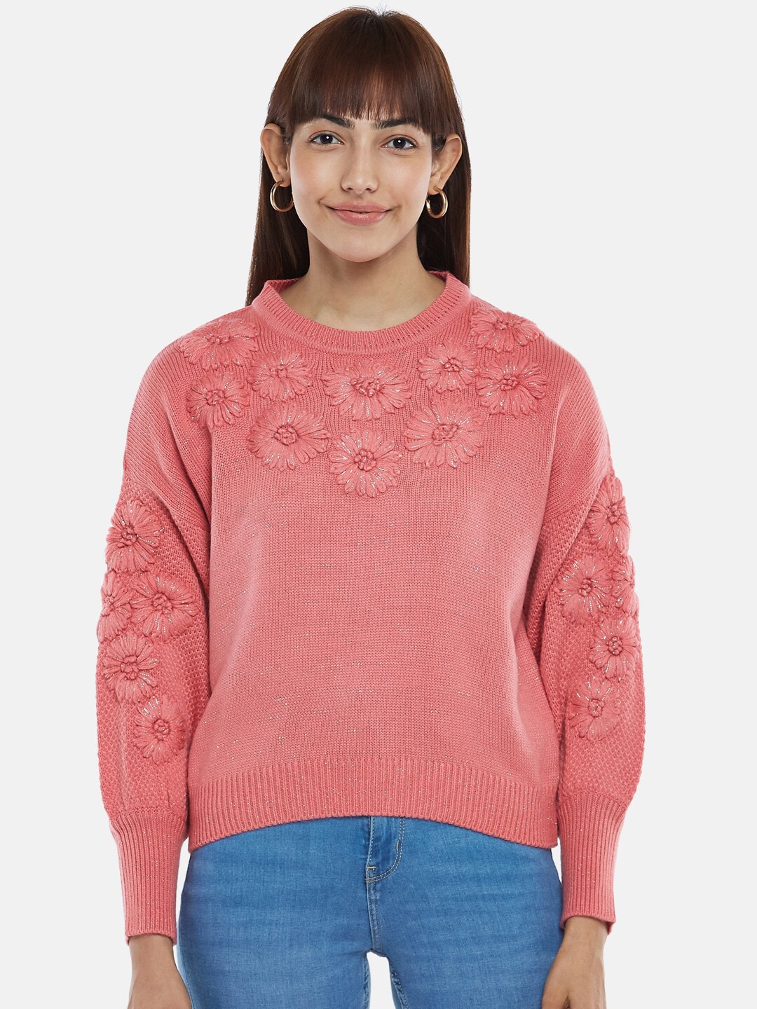 

Honey by Pantaloons Women Coral Round Neck Long Sleeves Pullover