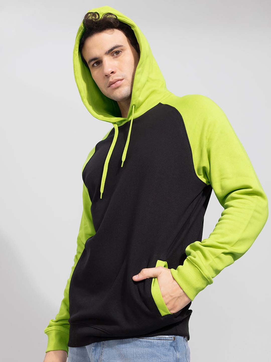 

Snitch Men Black Colourblocked Hooded Sweatshirt