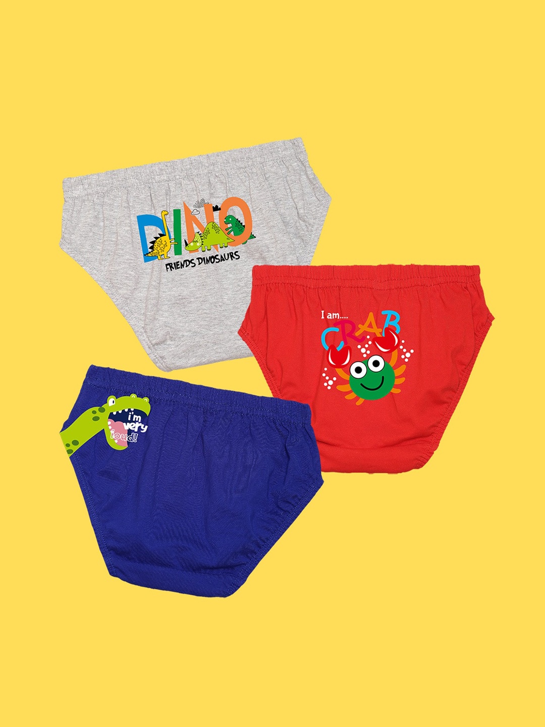 

NUSYL Boys Pack of 3 Grey, Red & Royal Blue Printed Briefs