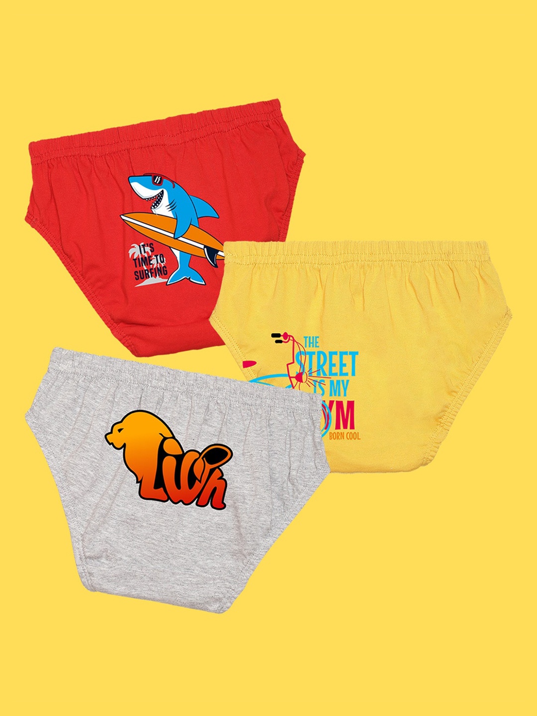 NUSYL Boys Pack Of 3 Red, Yellow, Grey Printed Briefs