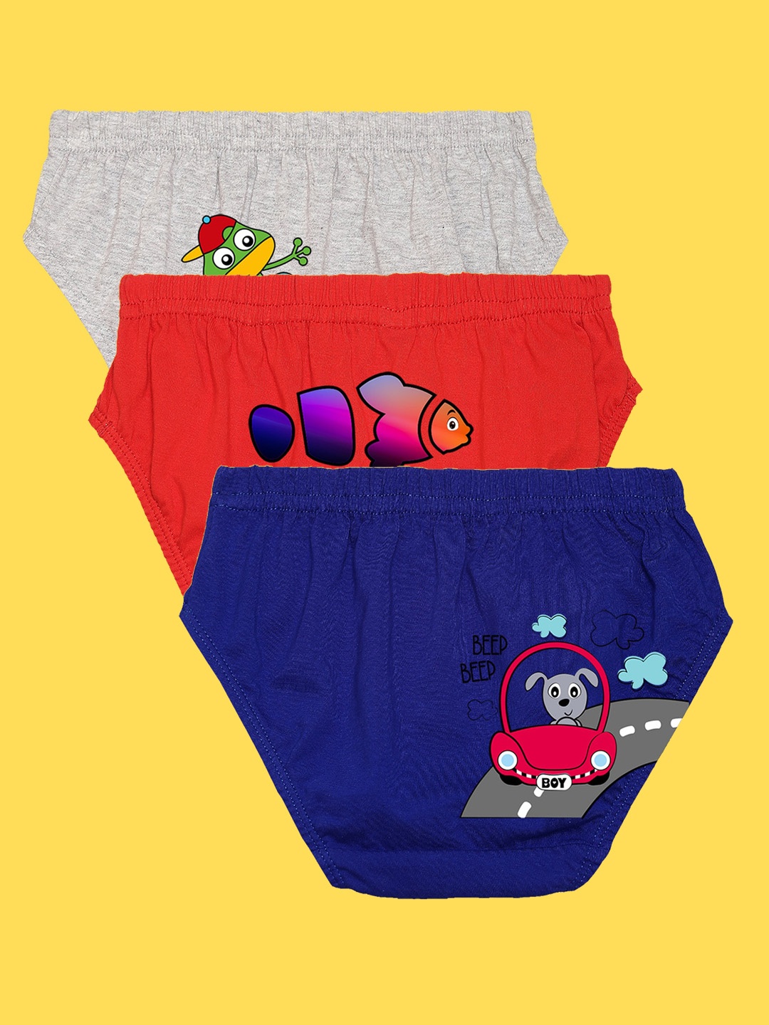 

NUSYL Boys Pack of 3 Grey, Red, Royal Blue Printed Briefs