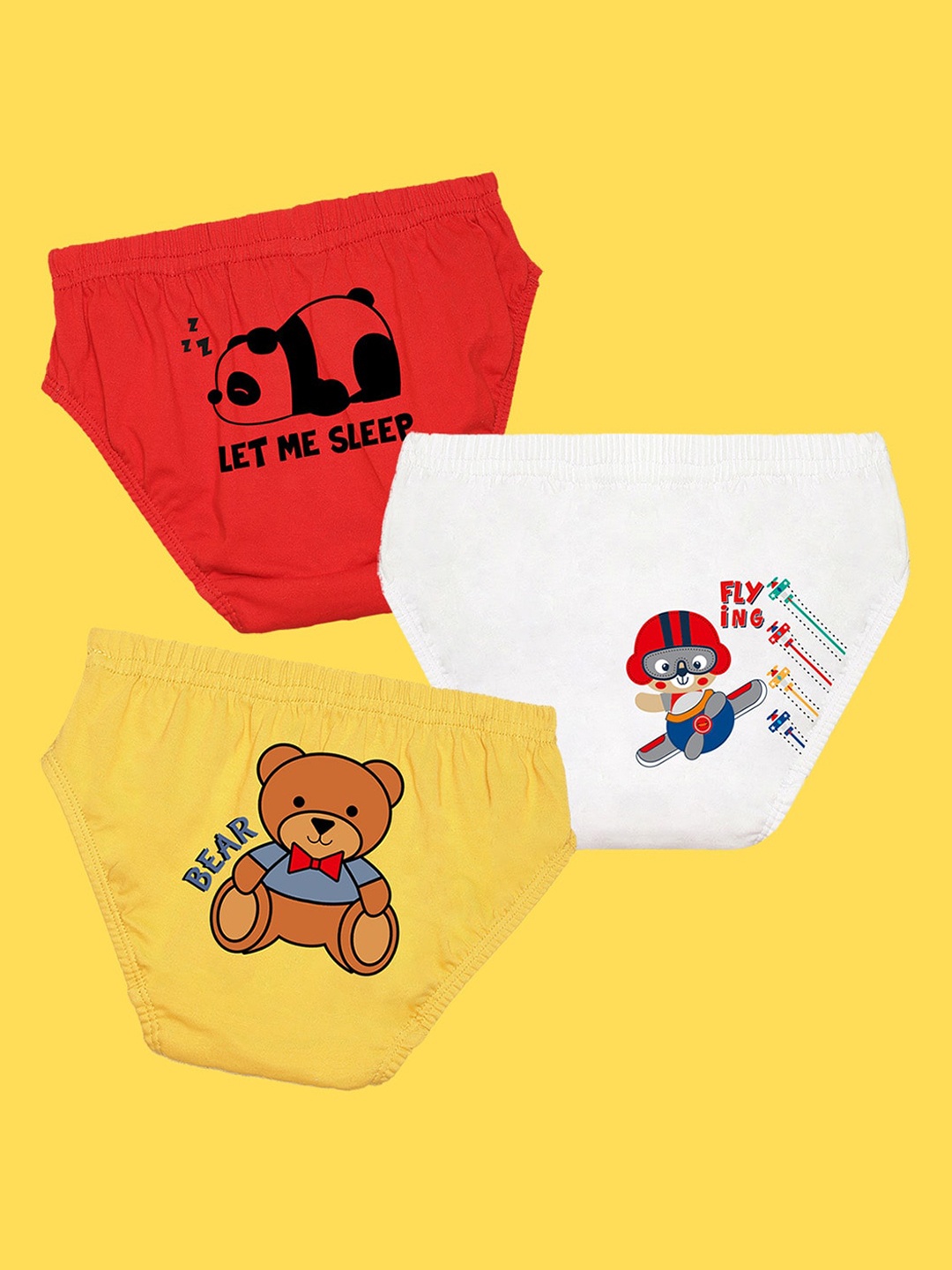 

NUSYL Boys Pack Of 3 Red,White,Yellow Printed Briefs