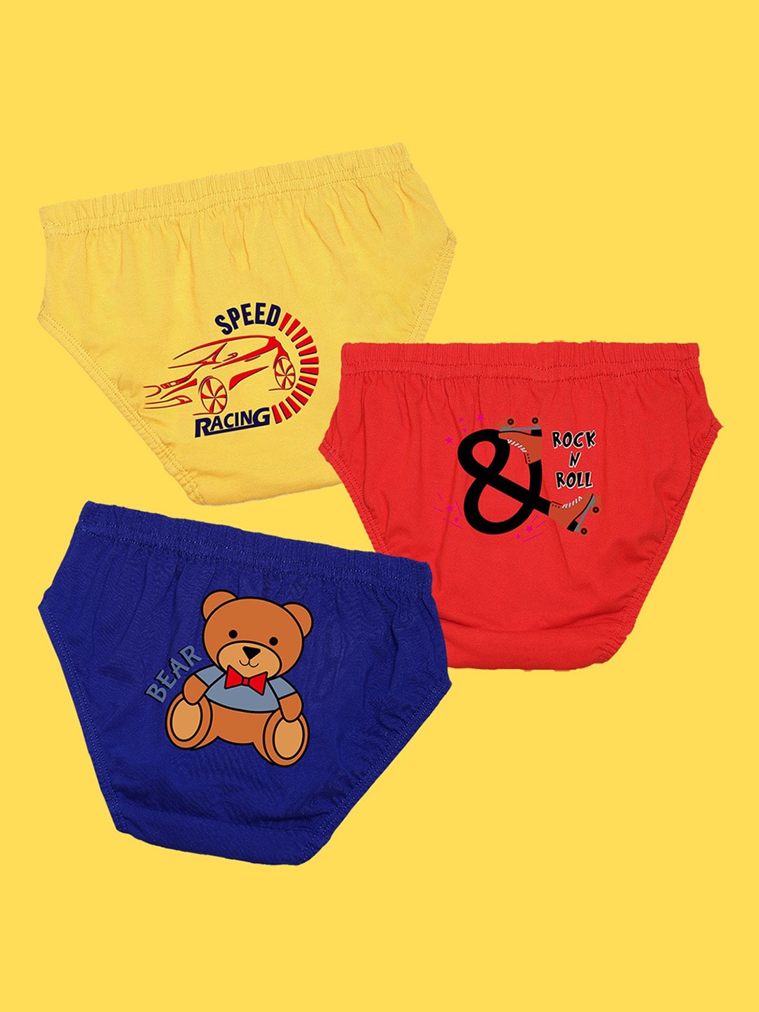 

NUSYL Boys Pack Of 3 Yellow,Red,Royal Blue Printed Briefs