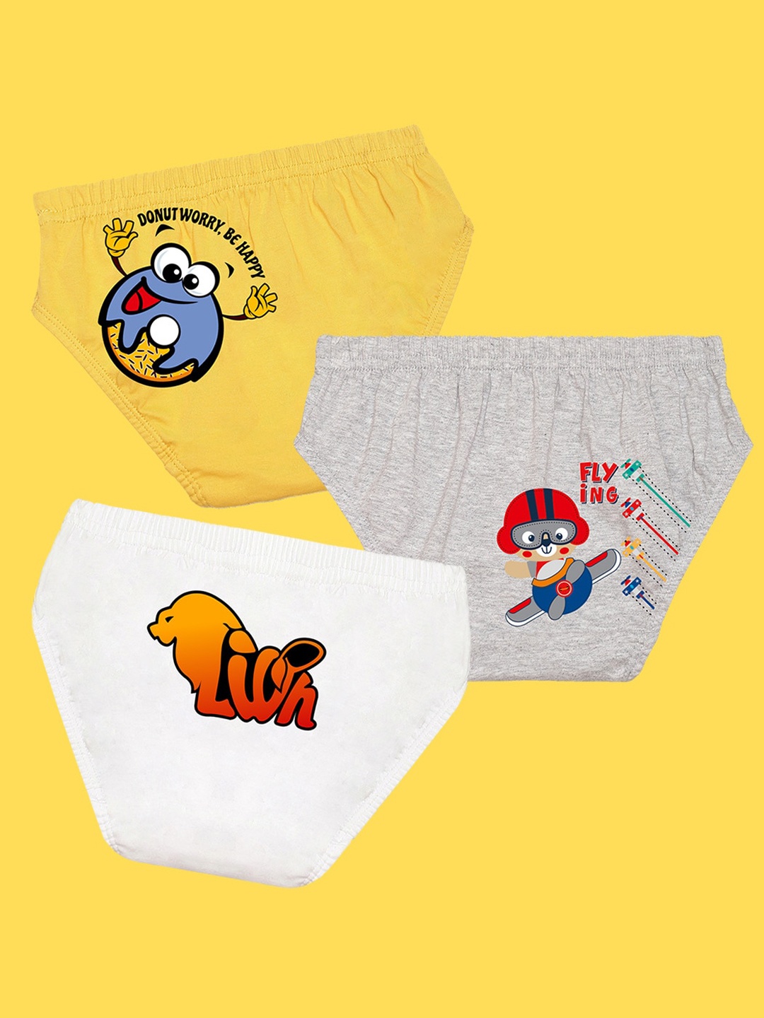 

NUSYL Boys Pack of 3 Printed Briefs, Yellow