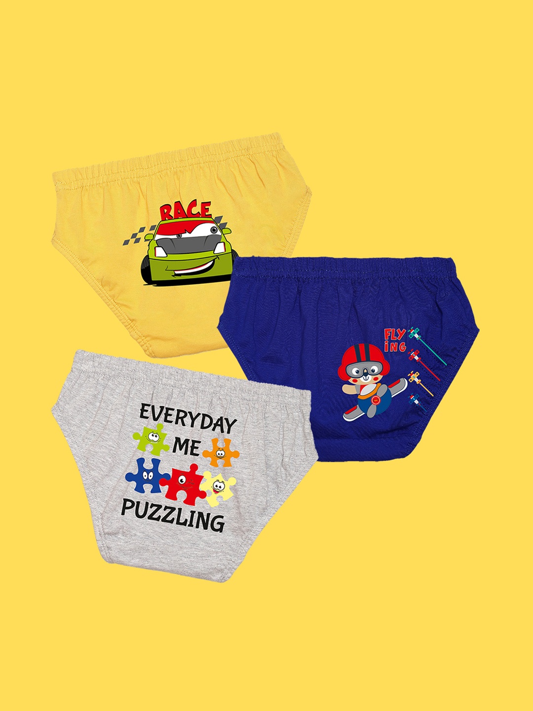 

NUSYL Boys Pack Of 3 Yellow,Royal Blue,Grey Printed Briefs