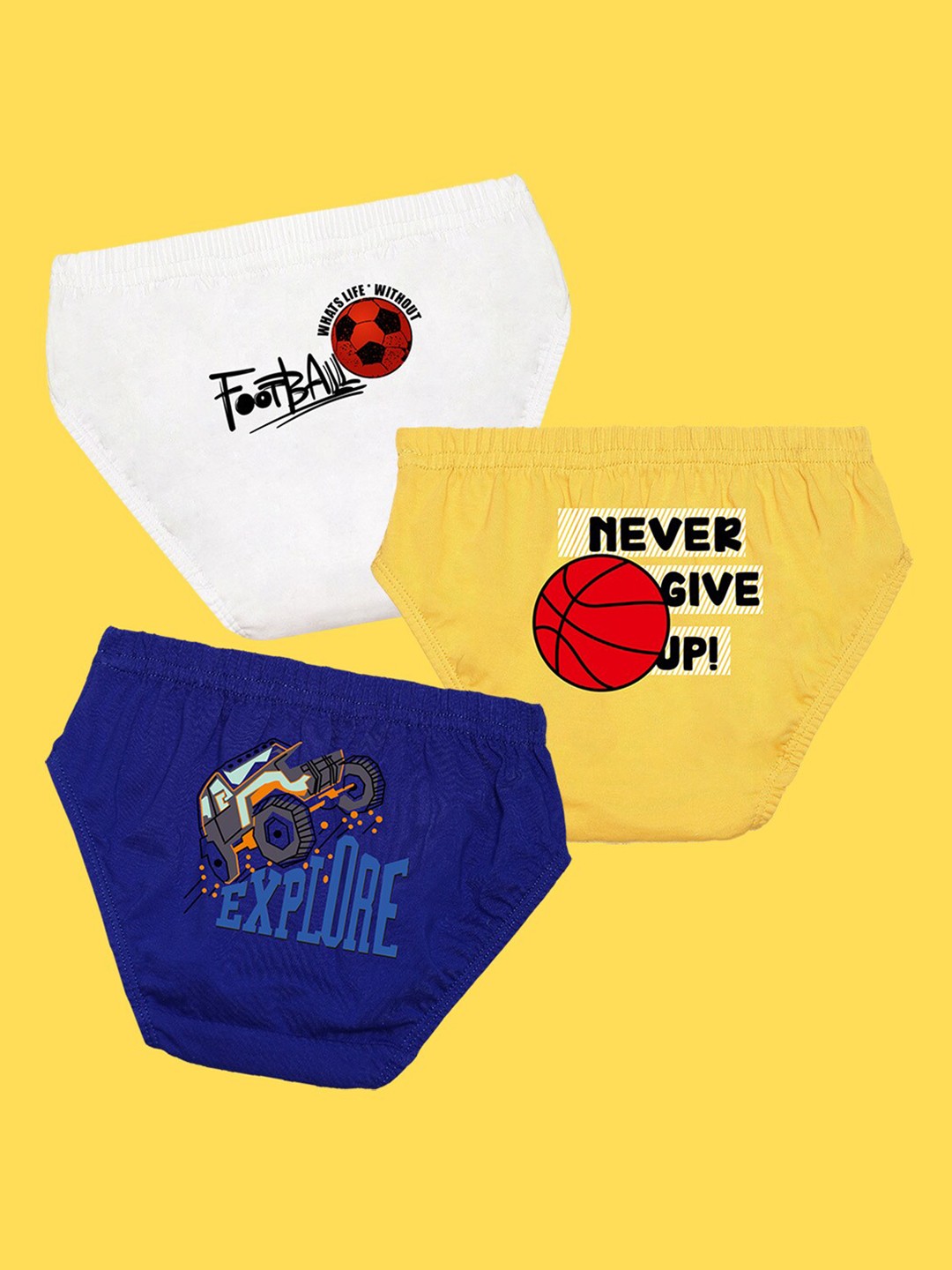 

NUSYL Boys Pack Of 3 White,Yellow,Royal Blue Printed Briefs