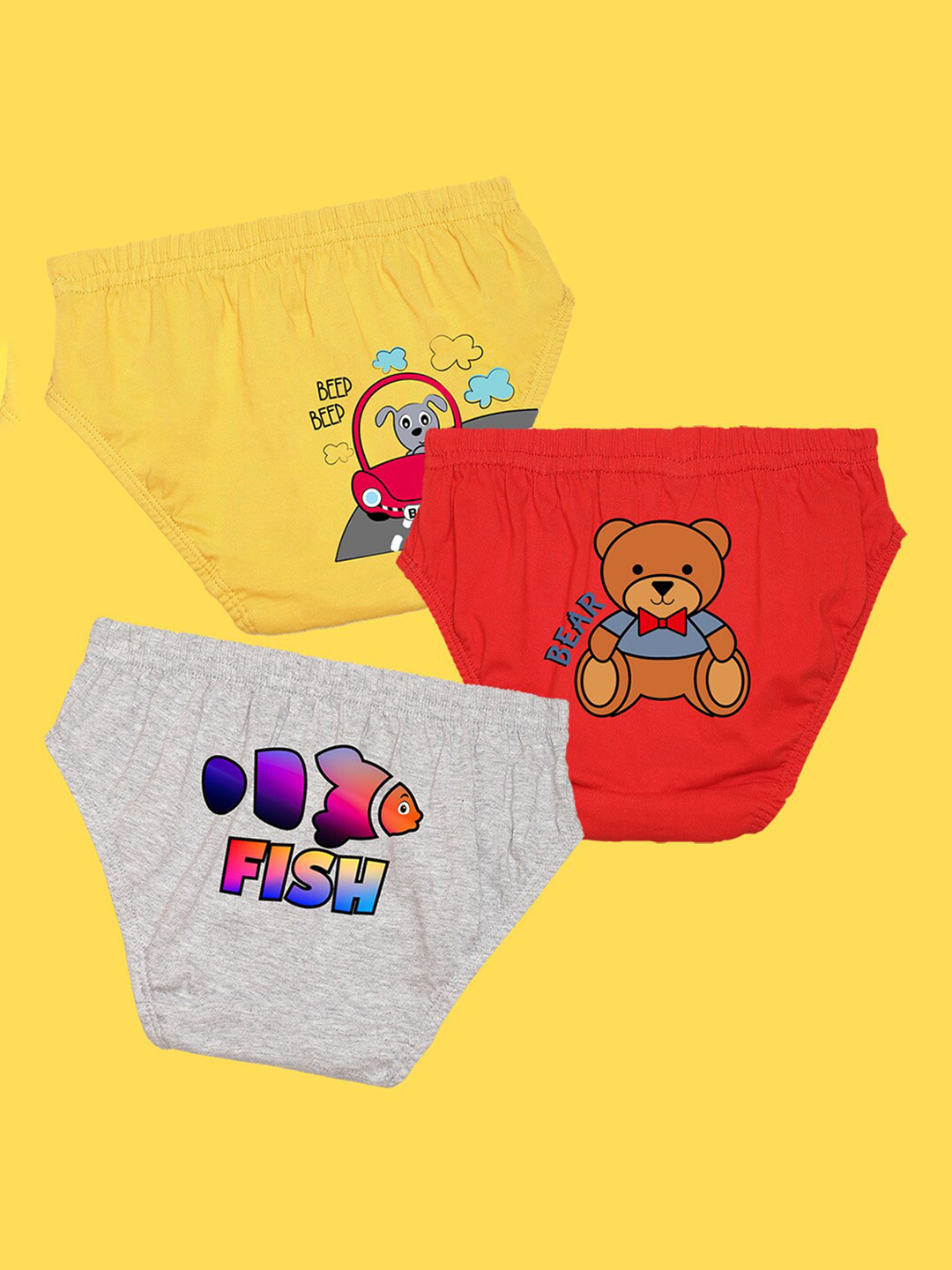 

NUSYL Boys Pack Of 3 Yellow,Red,Grey Printed Briefs