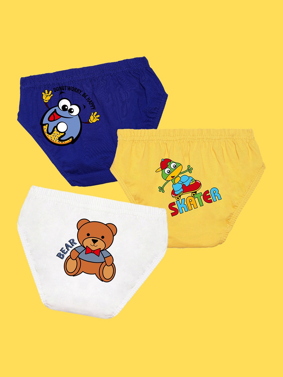 

NUSYL Boys Pack Of 3 Blue,Yellow,White Printed Briefs