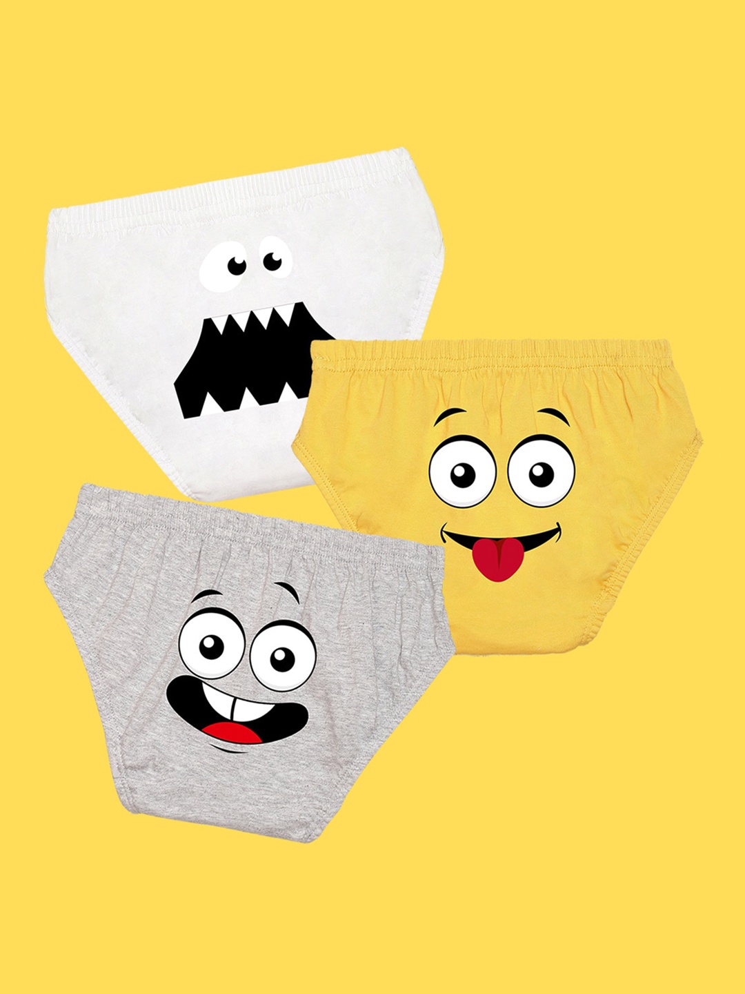 

NUSYL Boys Pack Of 3 White,Yellow,Grey Printed Briefs