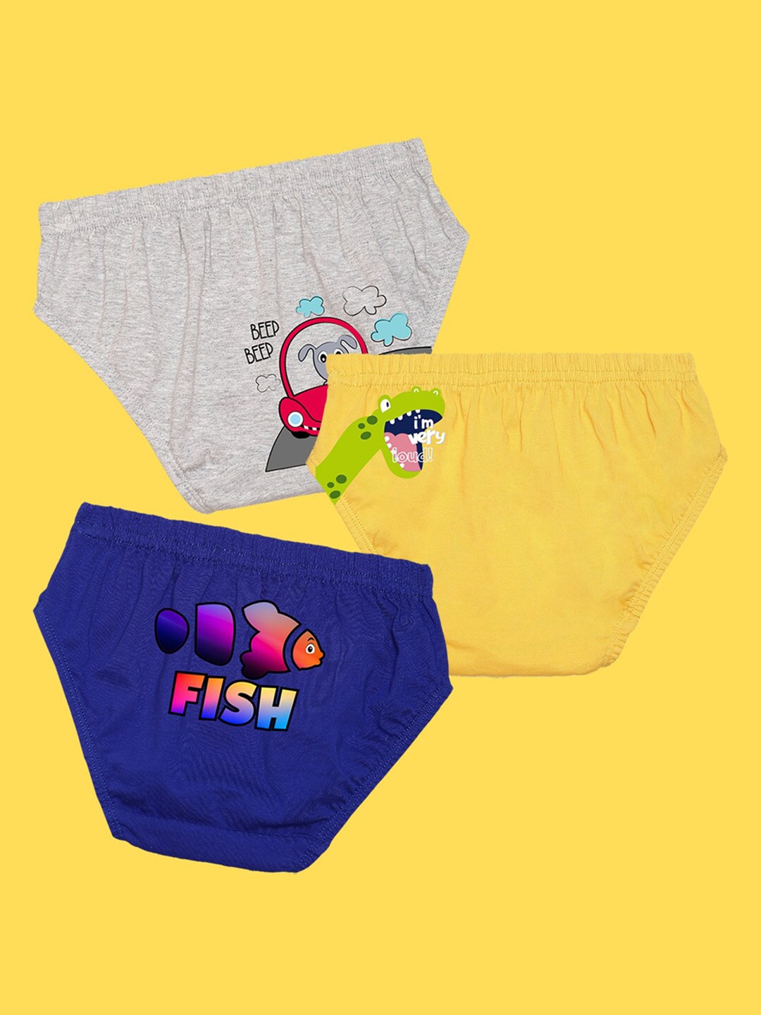 

NUSYL Boys Pack of 3 Grey,Yellow,Royal Blue Printed Briefs
