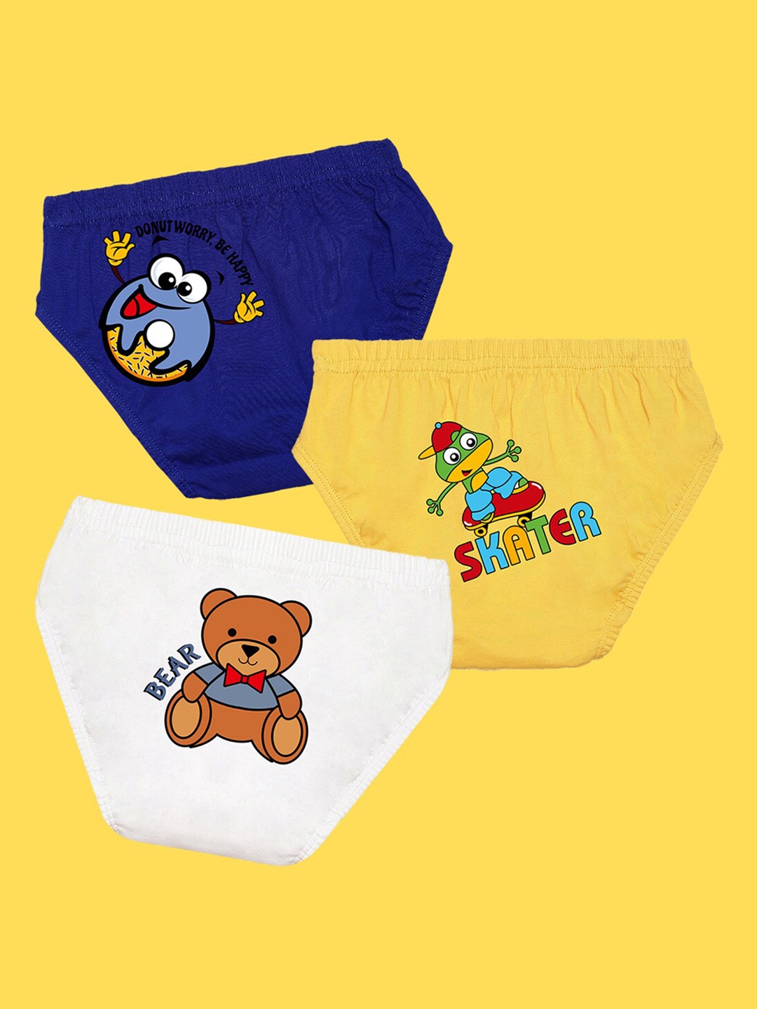 

NUSYL Boys Pack of 3 Blue,Yellow,White Printed Briefs