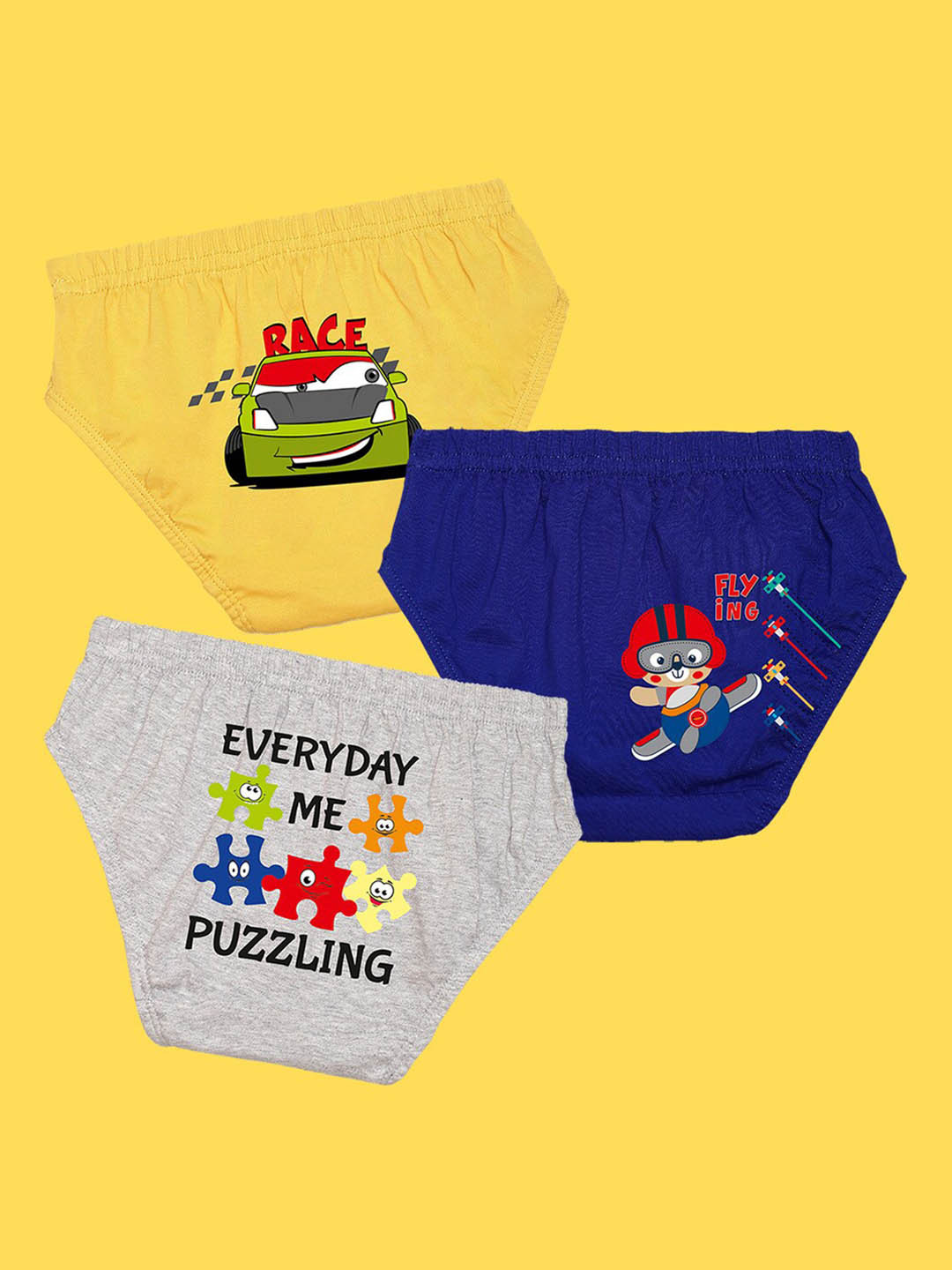 

NUSYL Boys Pack of 3 Yellow,Royal Blue,Grey Printed Briefs
