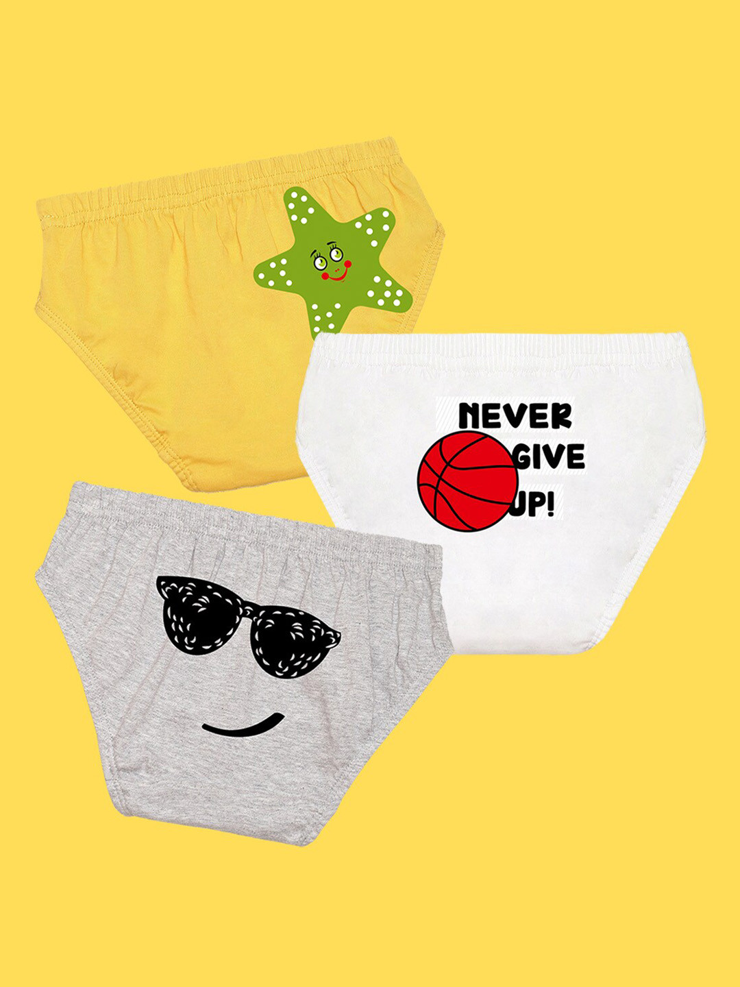 

NUSYL Boys Pack of 3 Yellow,White,Grey Printed Briefs