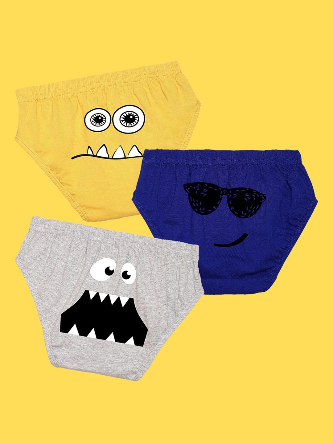 

NUSYL Boys Pack of 3 Yellow,Blue,Grey Printed Briefs