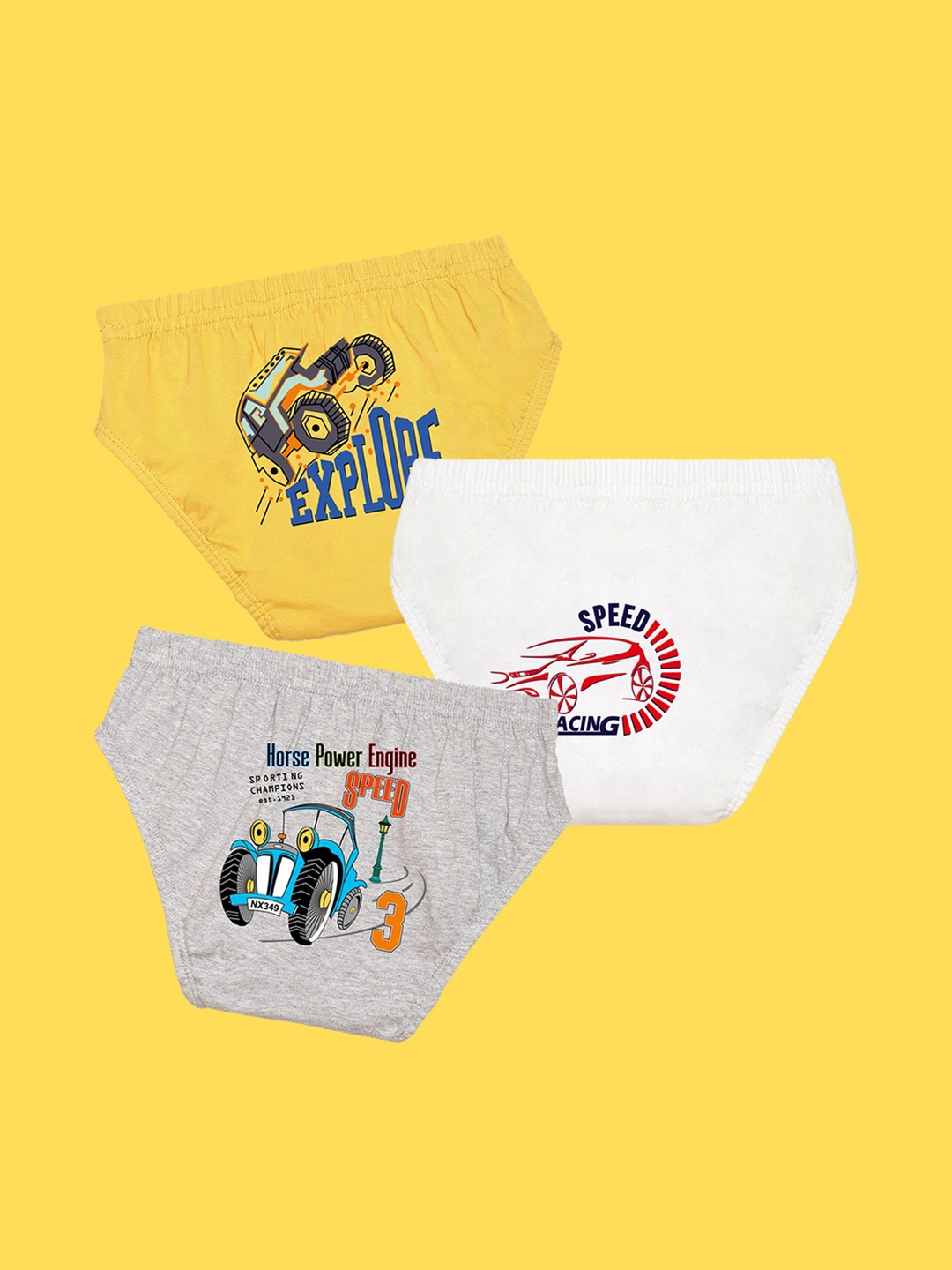 

NUSYL Boys Pack of 3 Yellow,White,Grey Printed Briefs