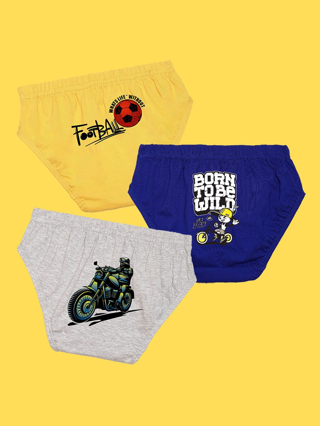 

NUSYL Boys Pack of 3 Yellow,Blue,Grey Printed Briefs, Assorted
