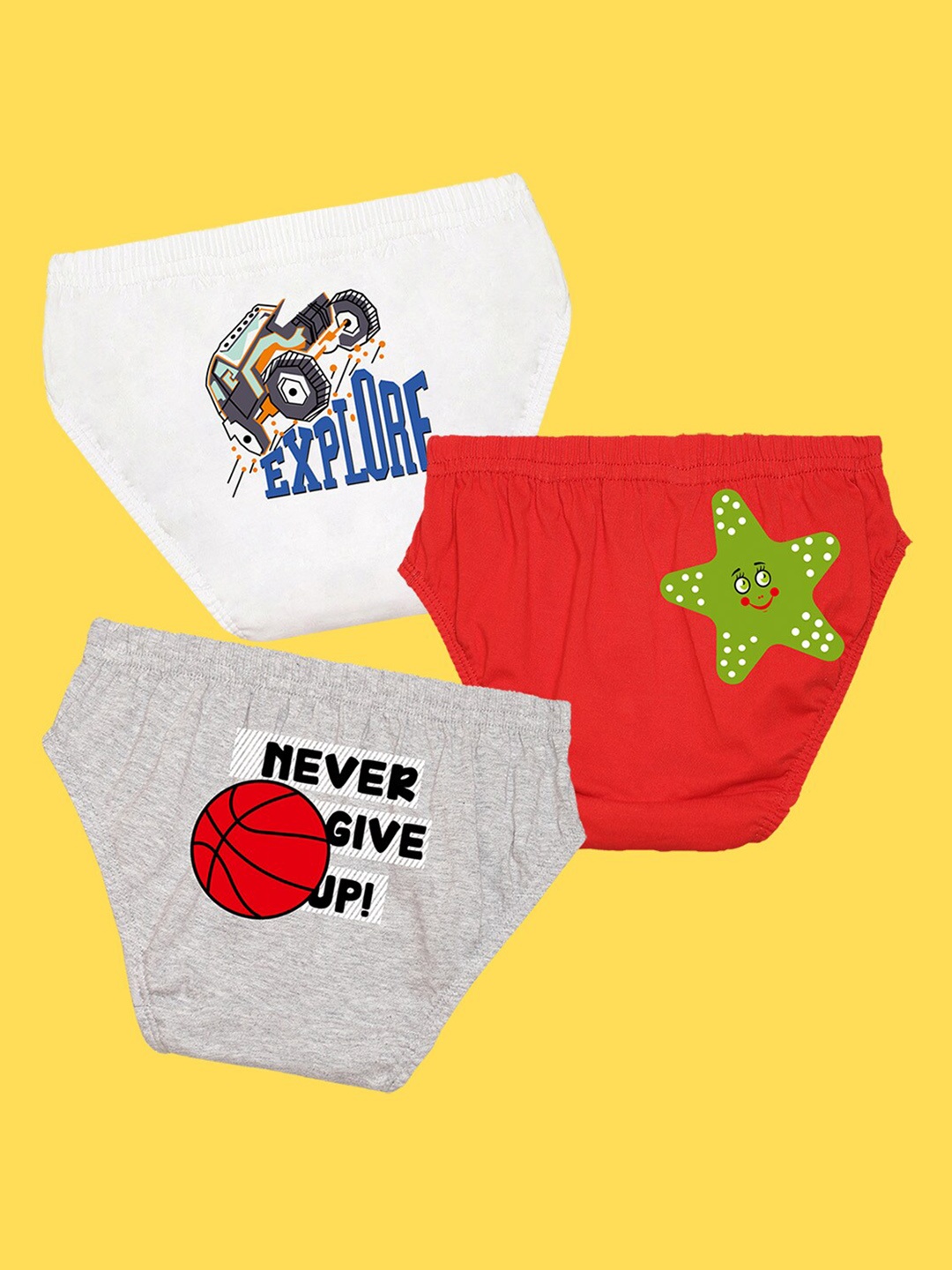 

NUSYL Boys Pack of 3White,Red,Grey Printed Briefs, White