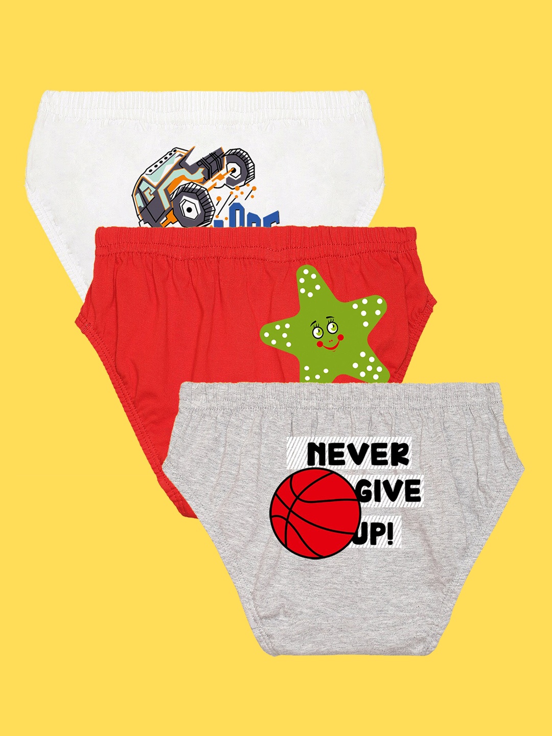 

NUSYL Boys Pack of 3 White,Red,Grey Printed Briefs